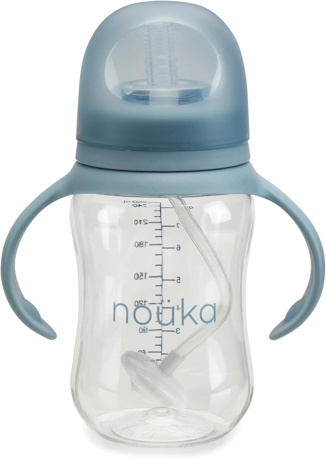 Nouka Tritan Plastic Transitional Sippy Cup with Weighted Straw | Leak Proof and Easy Grip | Removable Handles | Wave