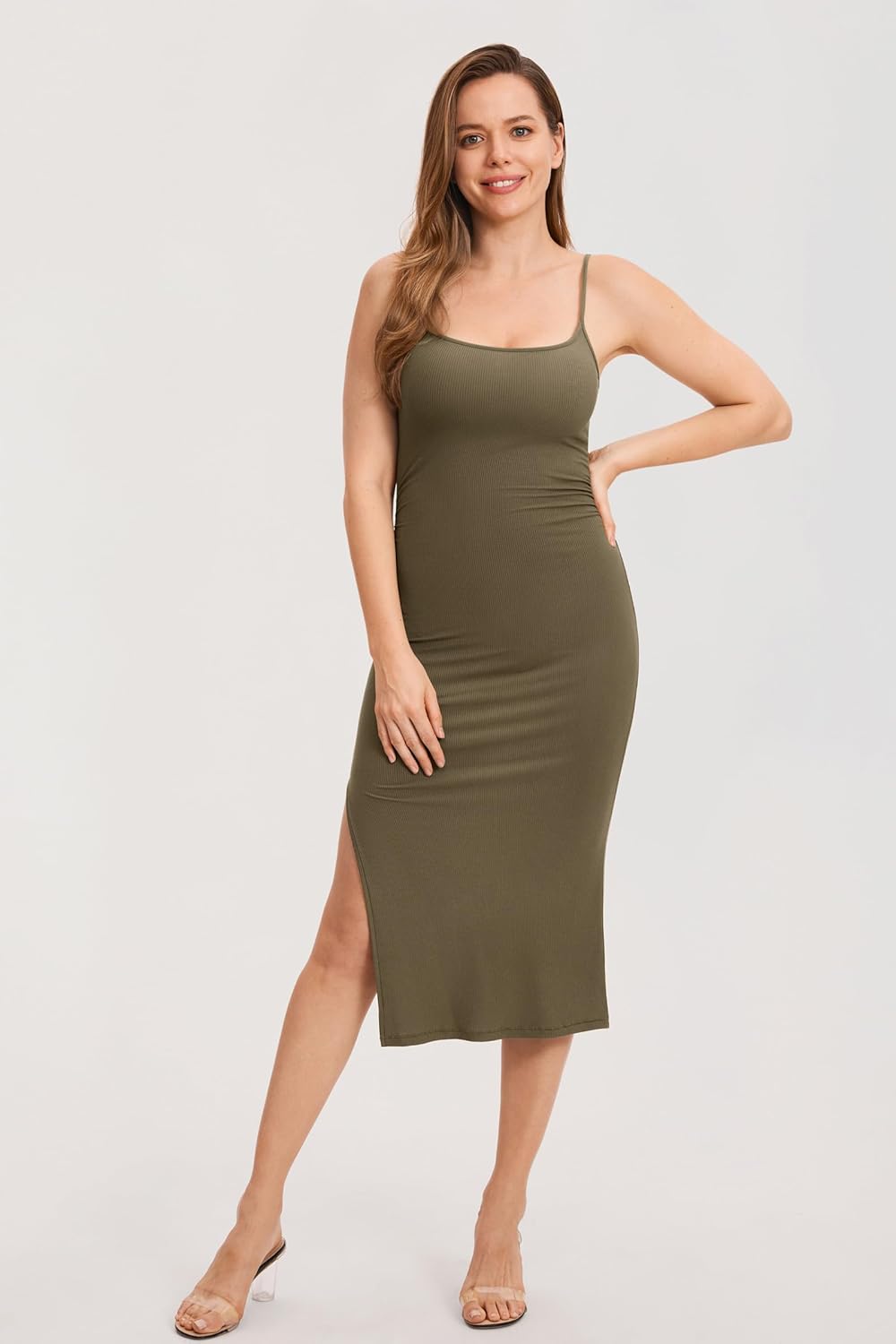 Women' S Maternity Dress Ribbed Spaghetti Strap Bodycon Dresses Square Neck Maternity Clothes for Baby Shower