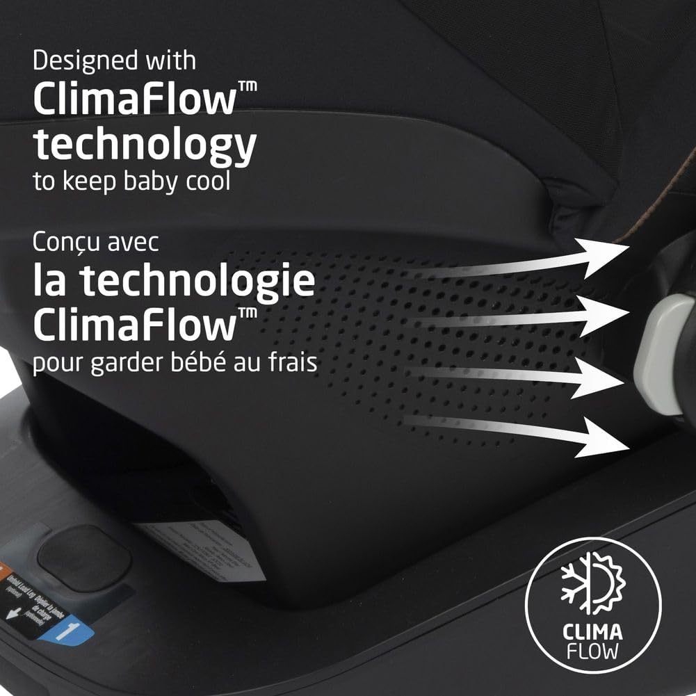 Mico Luxe+ Infant Car Seat, Lightweight, Easy Install with Maxilock™ Technology, Washable Seat Cover, Climaflow™ Ventilation, Side Impact Protection, Ecocare Fabrics, Designer Black