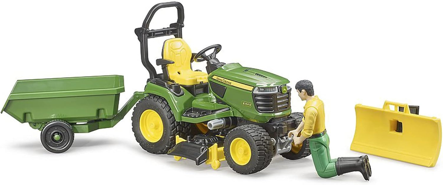 62104 - Bworld John Deere Lawn Tractor with Trailer & Gardener - 1:16 Tractor Lawn Mower Trailer Agriculture Farm Man Toy Figure Worker Farmer Farmer Set