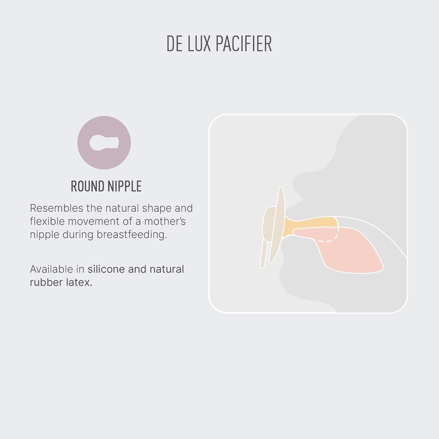 De Lux Baby Pacifier 2-Pack | Made in Denmark | BPA Free Dummy Soother, round Nipple. Silicone, Onesize (0-36 Months), Iron/Baby Blue