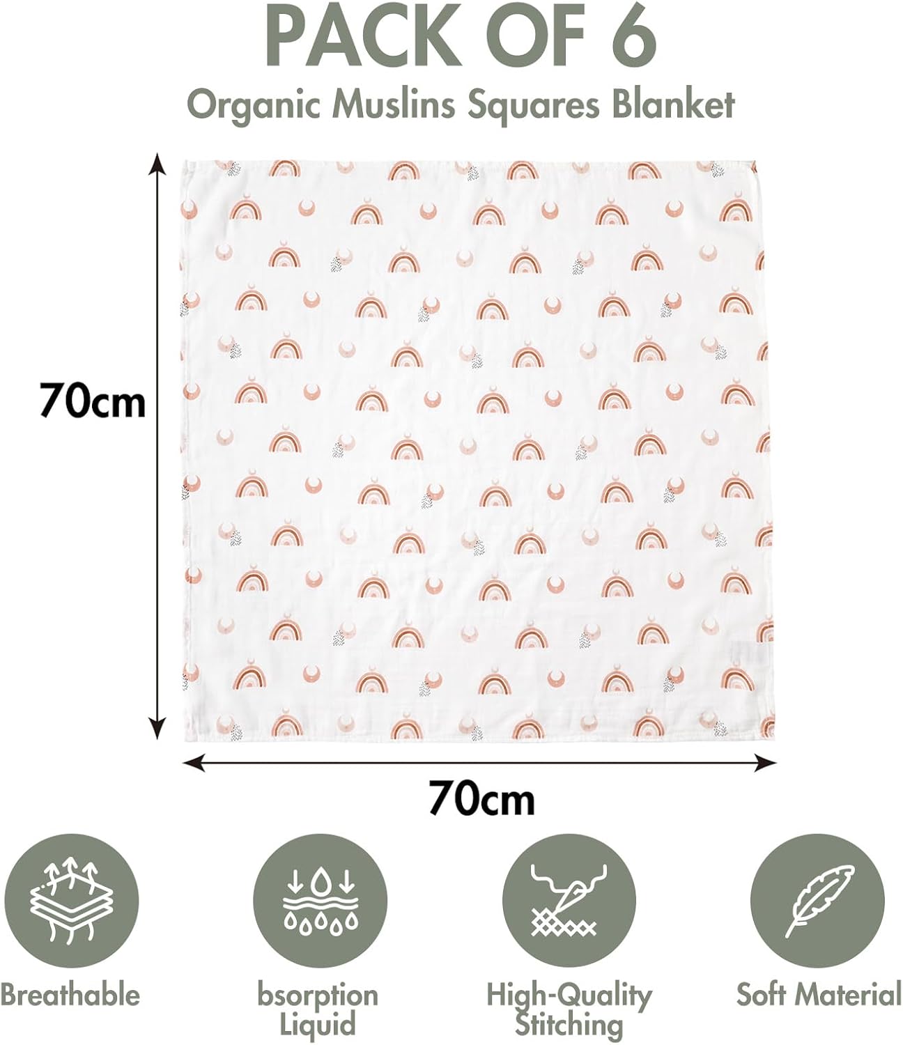 Receiving Blanket Boy Cotton Muslin Swaddle Blankets Girl Newborn Squares Breathable & Soft Thin Baby Blankets Cloths Double Absorbent Infant Swaddling Wrap - 6 Pack (Sun)