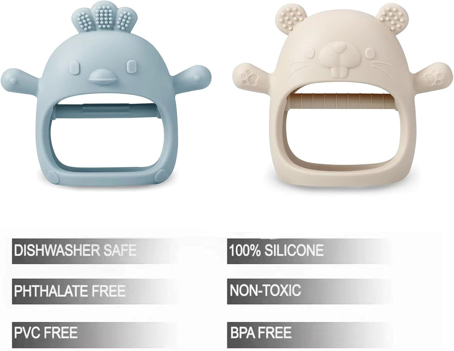 2 Pack Silicone Baby Teething Toys| Baby Hand Teether Mitten for Sucking Needs| Baby Chew Toys Hand Pacifier for Soothing Teething Pain Relief (White/Blue)