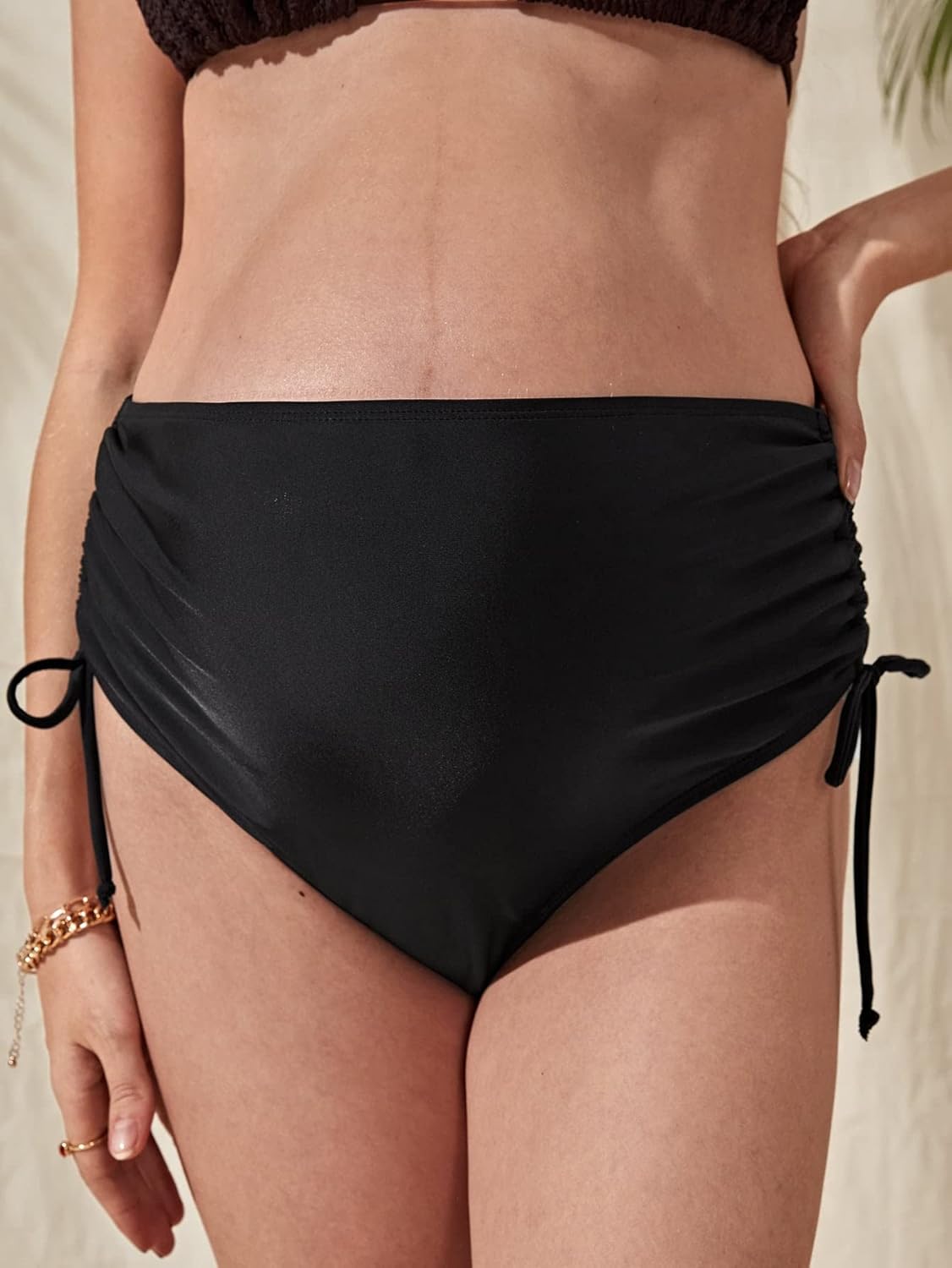Women'S Maternity Swimsuit Bottom Ruched Drawstring Side High Waist Bikini Briefs Panty