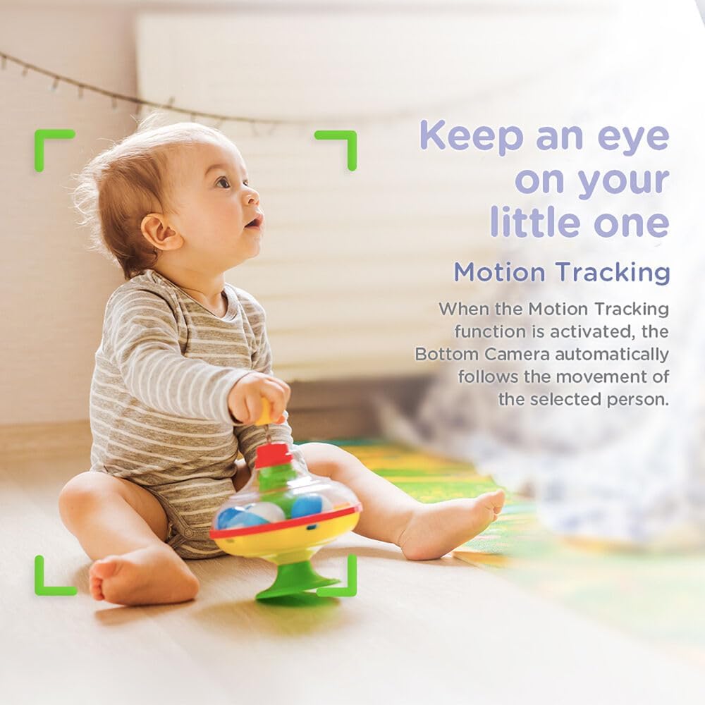Nursery Pal Dual Vision Smart Camera Wi-Fi Enabled Baby Monitor with AI Motion Tracking, plus Preloaded Soothing Sounds, Lullabies, and Stories, White