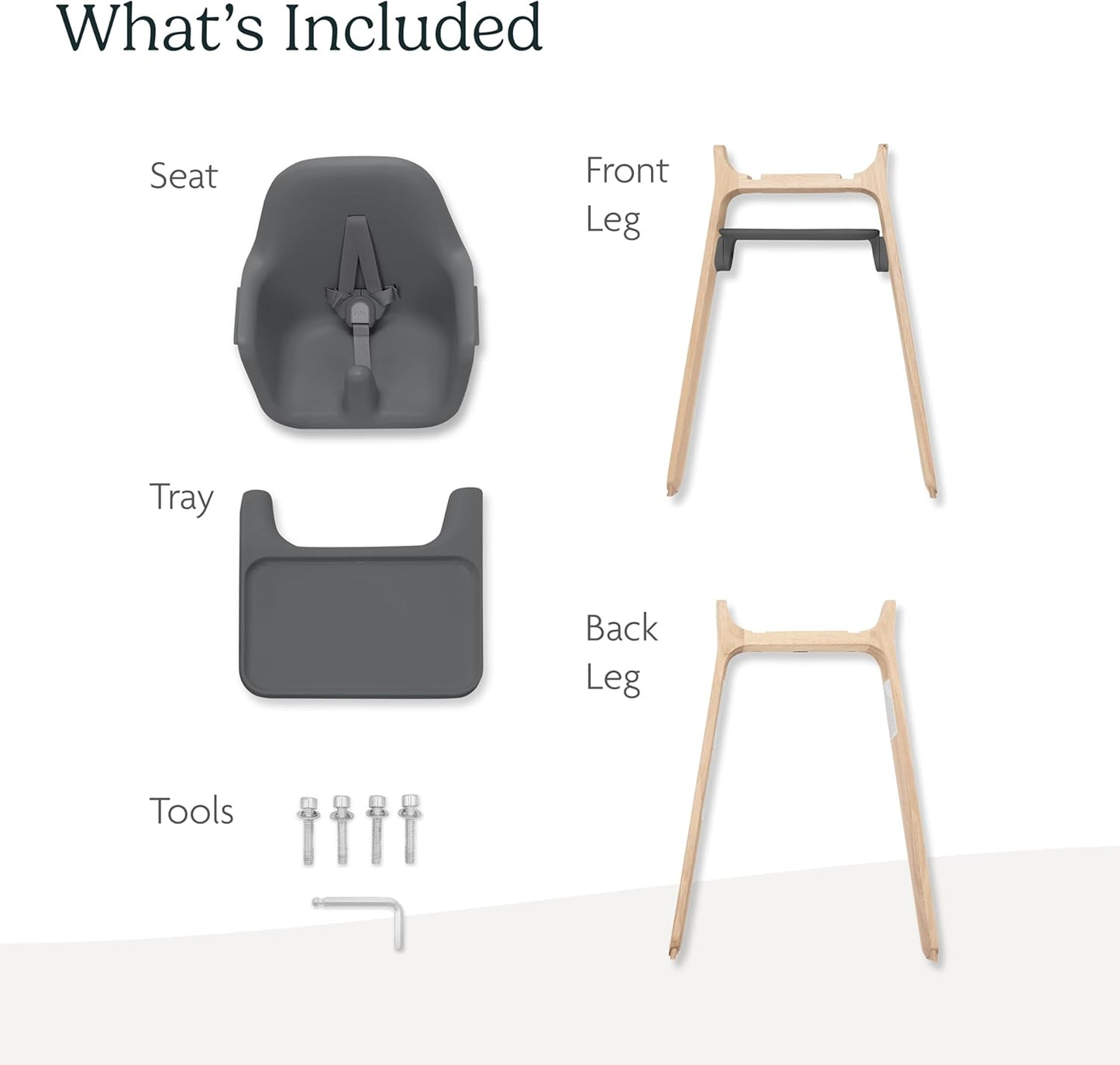 Ciro High Chair/Sleek, Easy-To-Clean Design/Perfect-Fit Tray to Bring Baby to Table/Patent-Pending Harness/Dual-Position, 180-Degree Rotating Footrest/Jake (Charcoal/Rubberwood)