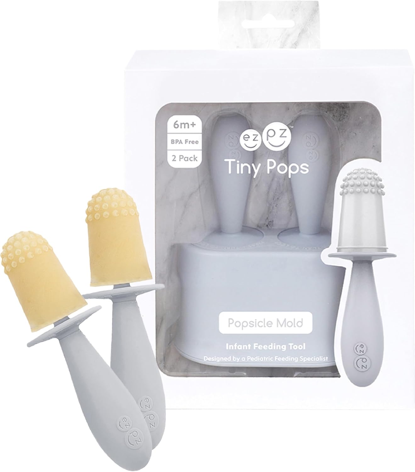 Tiny Pops (Pewter) - Popsicle Mold Set with Wands for Infants 4 Months + - Two Pack - Baby Essentials