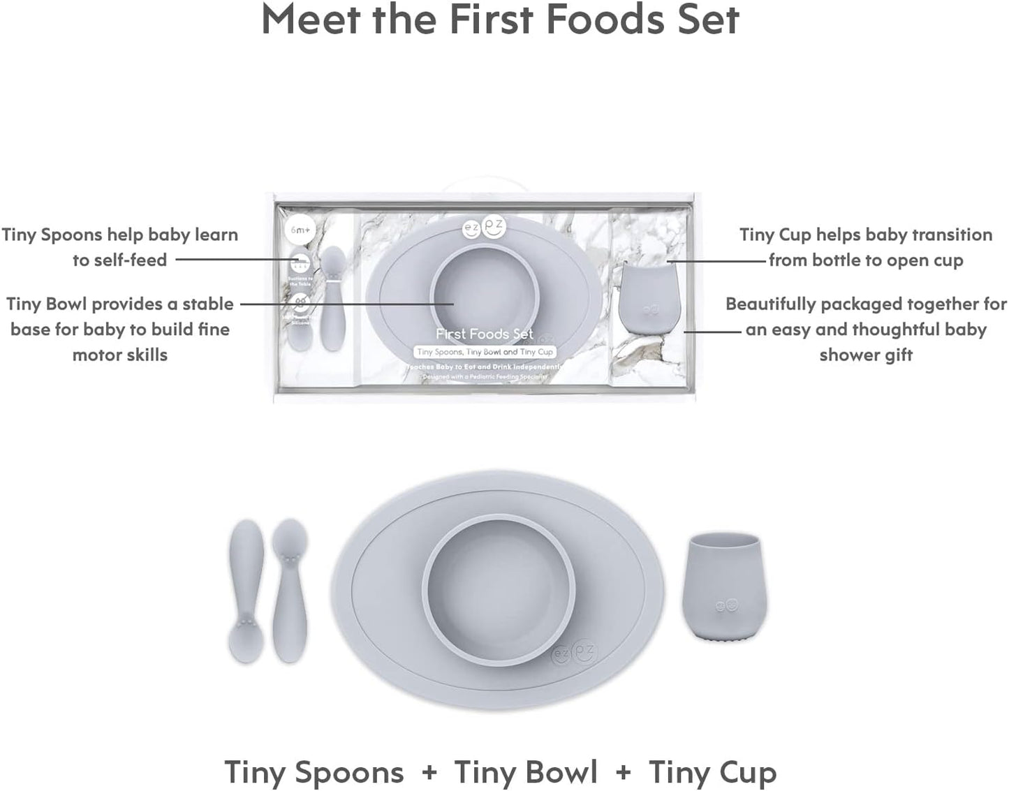 First Foods Set for Babies – Suctioning Bowl, Cup, & Spoons for Self-Feeding & Fine Motor Skills Development – 100% Food Grade Silicone, Dishwasher Safe – Perfect for 4 Months plus (Blue)