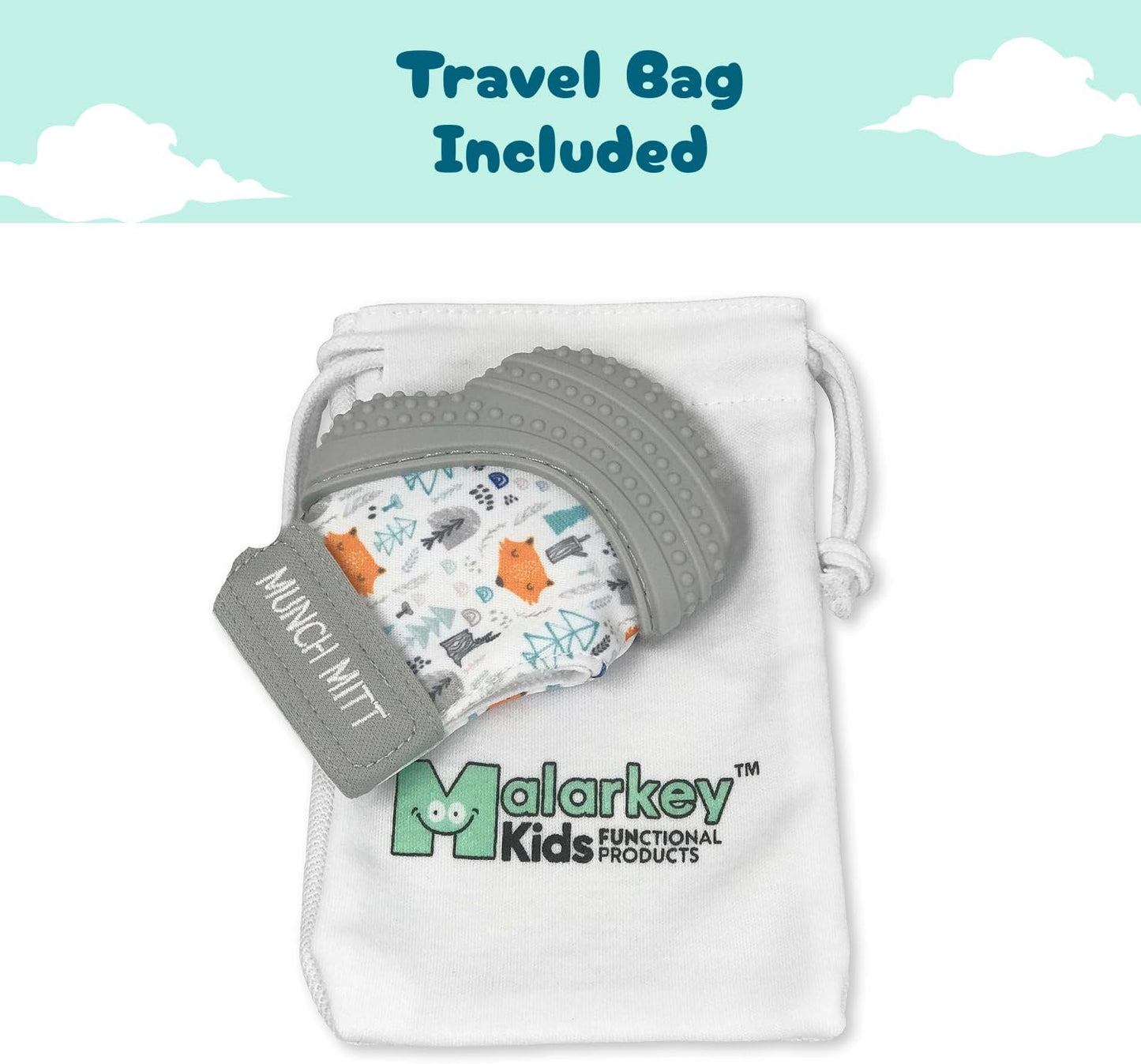 Patented Munch Mitt Baby Teething Mitten – Protects Hands from Chewing & Drool, Soothes Sore Gums, Sensory Toy, Bpa-Free Teether for Babies up to 1-Year-Old - Grey Fox