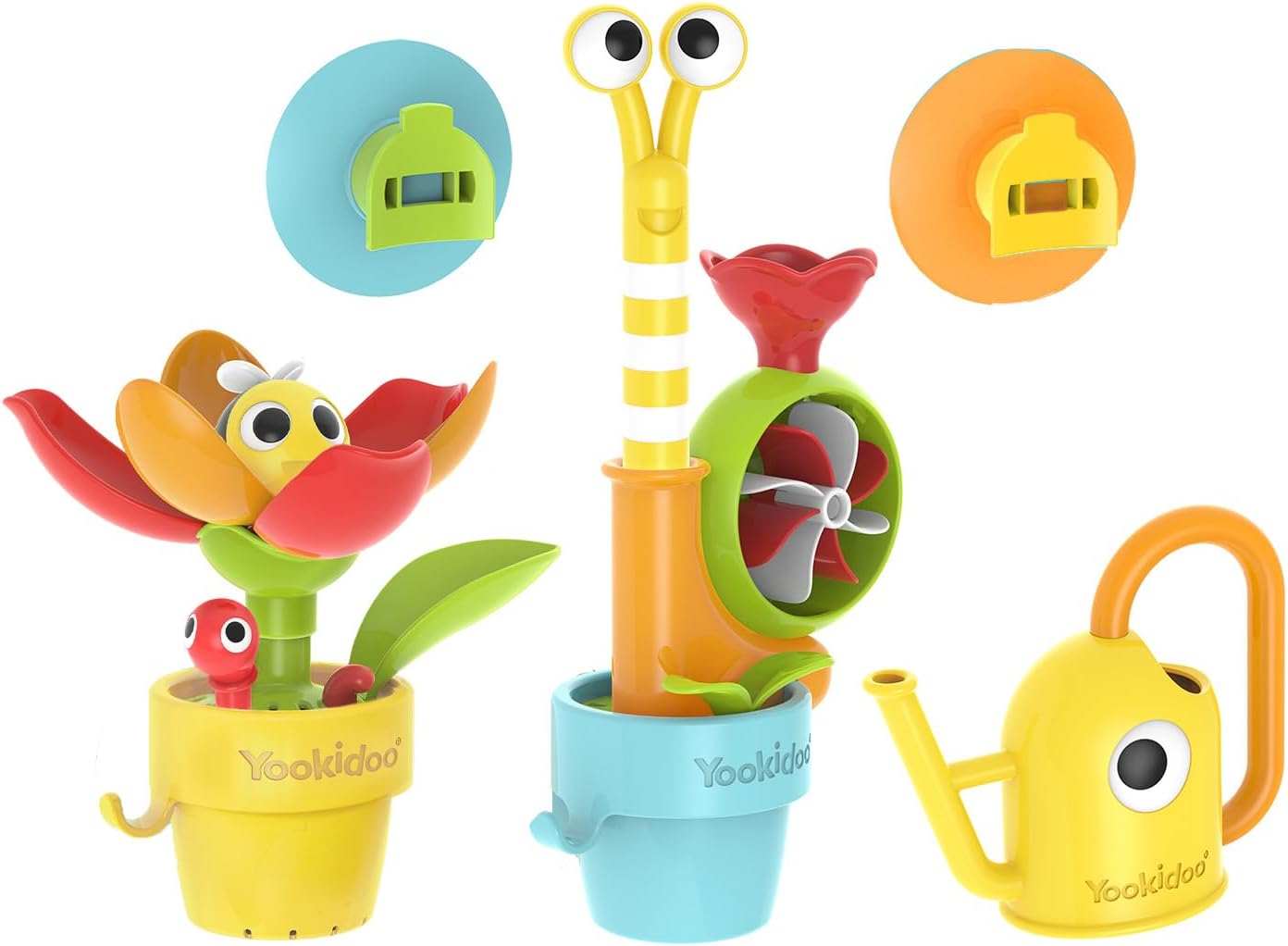 Toddler Baby Bath Toy (Ages 1-3) Garden Adventure Set Bundle: Snail & Flower with Watering Can (Mold Free) Attach to Any Tub, Shower Fun for Bath Time - Great for Boys , Girls & Kids