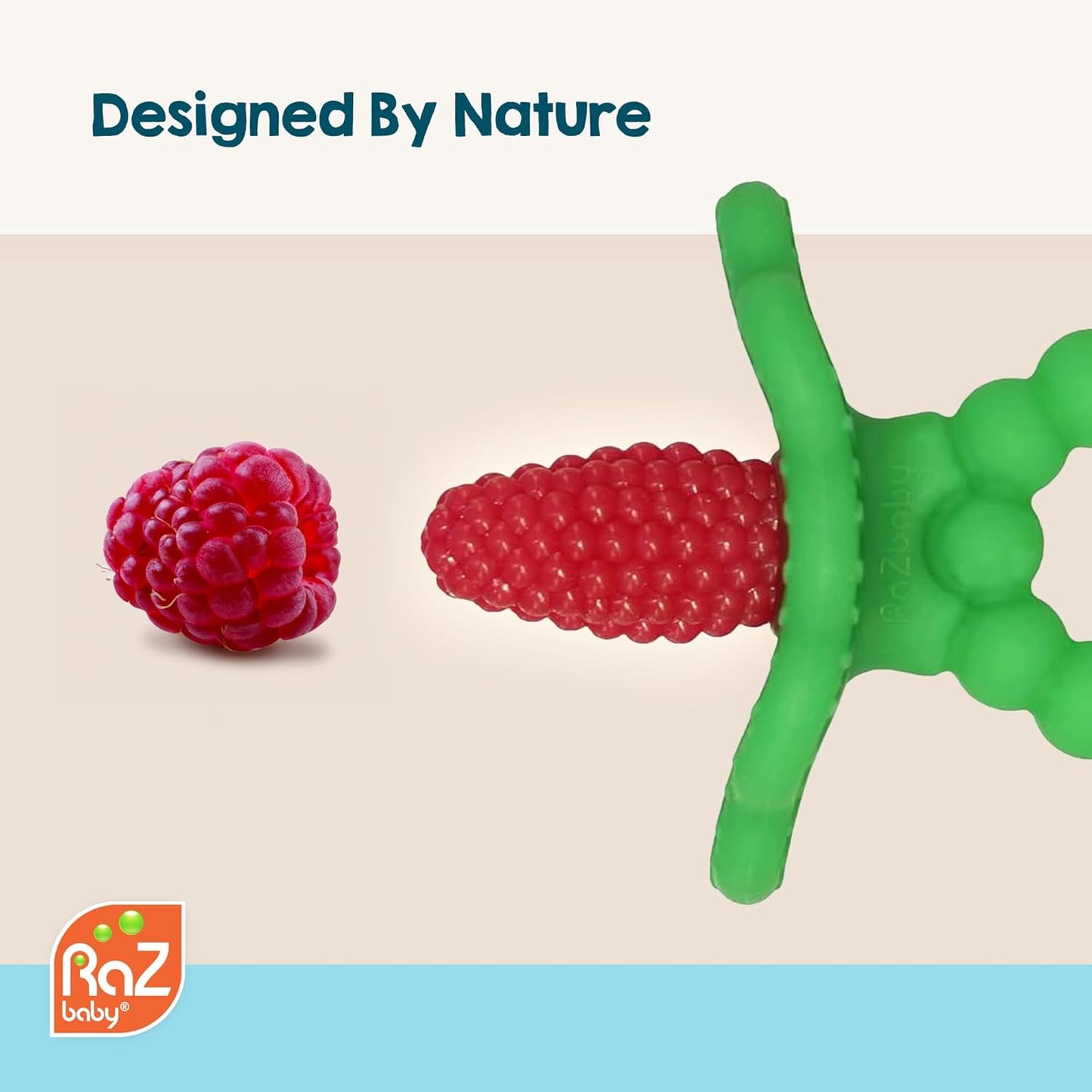 Silicone Baby Teether, Berrybumps Textured Silicone Soothes Babies’ Sore Gums, Infant Front and Back Teething Relief Toy, BPA Free, Easy-To-Hold, Razberry plus Fruit Shape