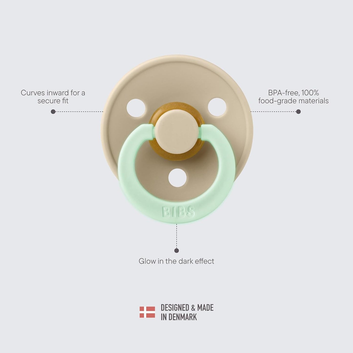 Colour Glow 2 Pack Pacifiers - BPA Free | Made in Denmark | Sand Glow/Iron Glow | Size 6-18 Months