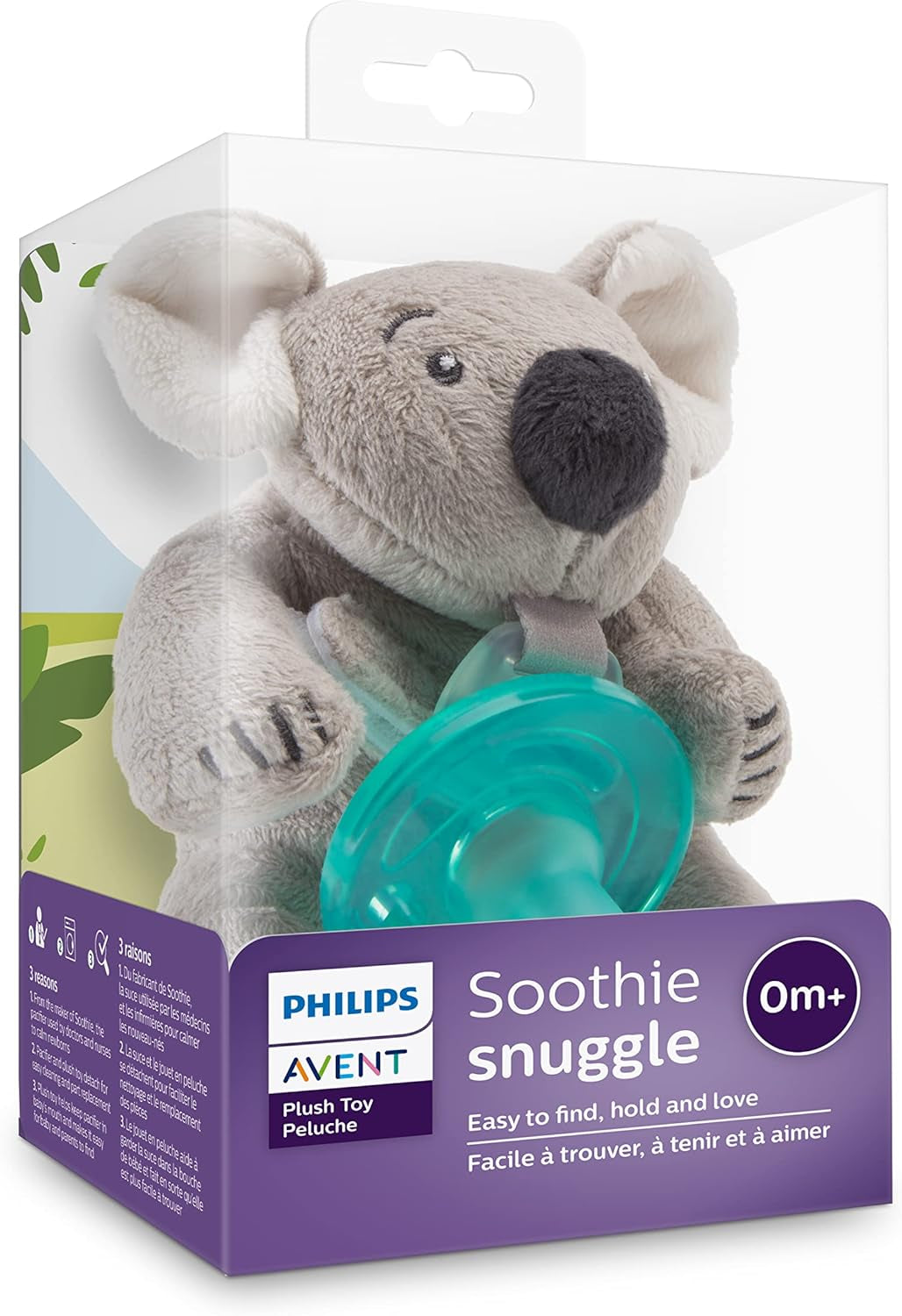 Philips Soothie Snuggle Pacifier Holder with Detachable Pacifier, Koala, 0M+, SCF347/06