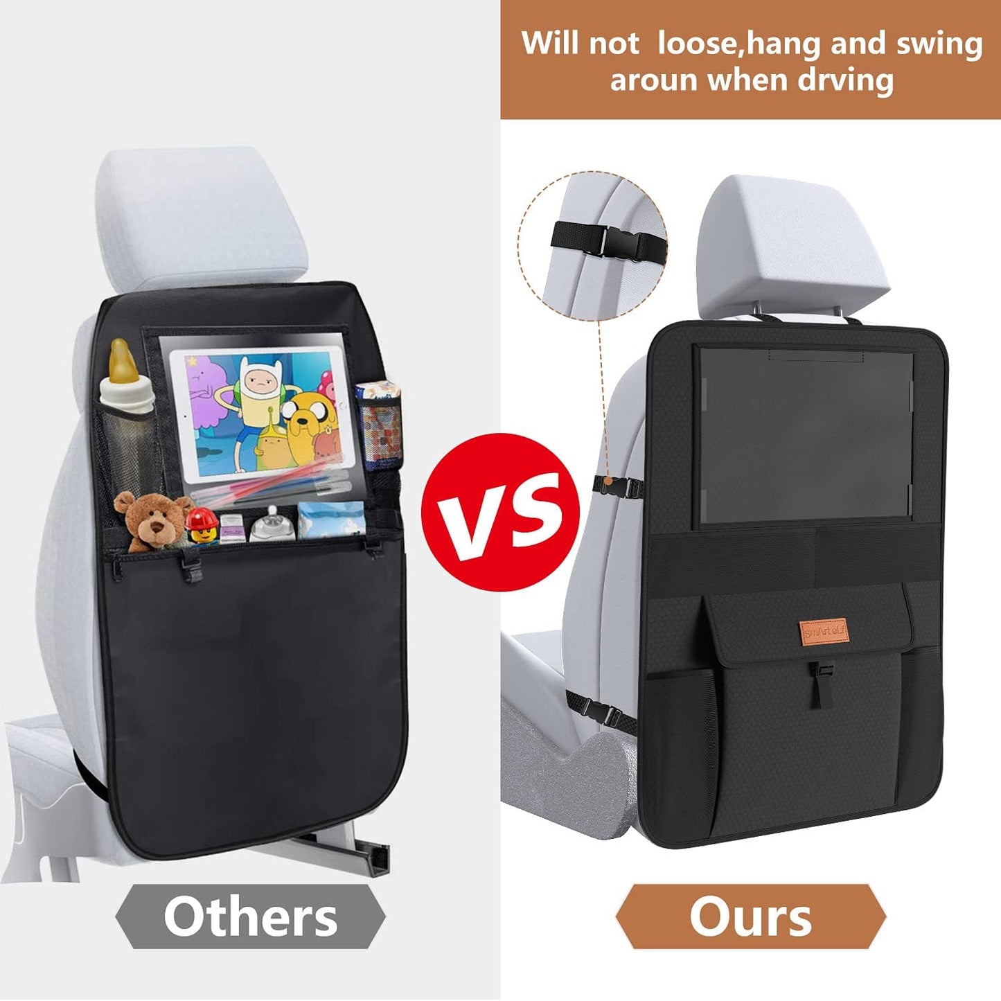 Car Seat Protector + Backseat Car Organizer Kick Mat, Large & Waterproof 600D Fabric Child Auto Carseat Protectors Saver for Baby Sit with Storage Pockets for Leather and Fabric Car Seat