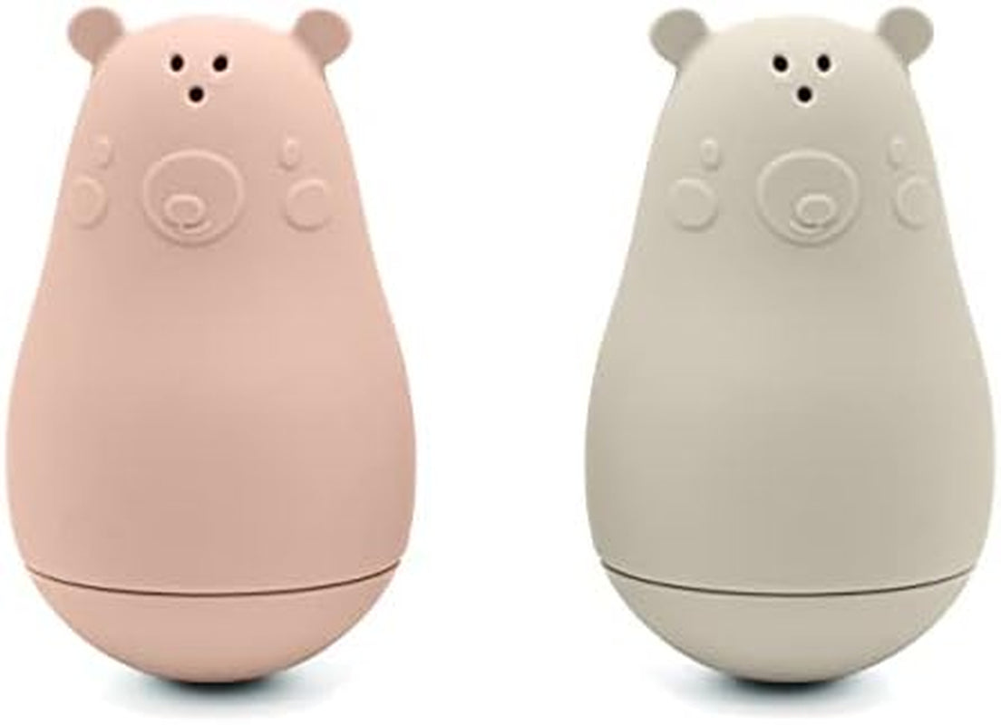 Nouka Bear Bath Toys | 2-Pack | 100% Food-Grade Silicone | Squeeze & Squirt Water | Safe & Soft | Dishwasher Friendly | Soft Blush/Shifting Sand