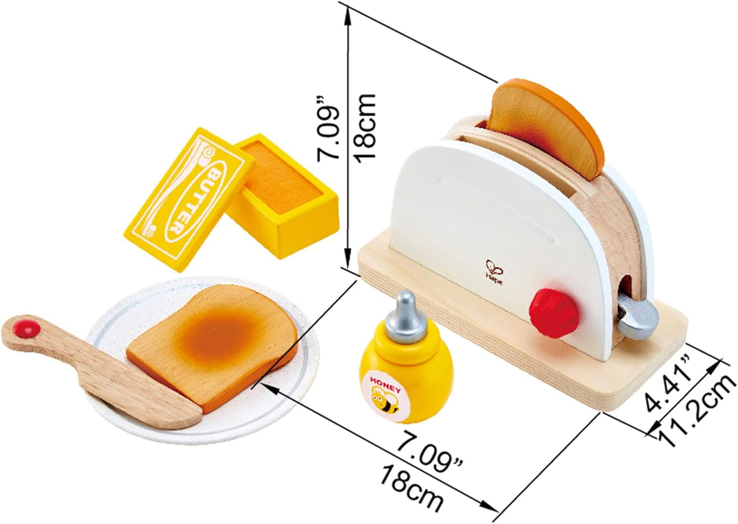 International International White Wooden Pop-Up Toaster Set, Pretend Play Kitchen Accessories for Kids Preschoolers