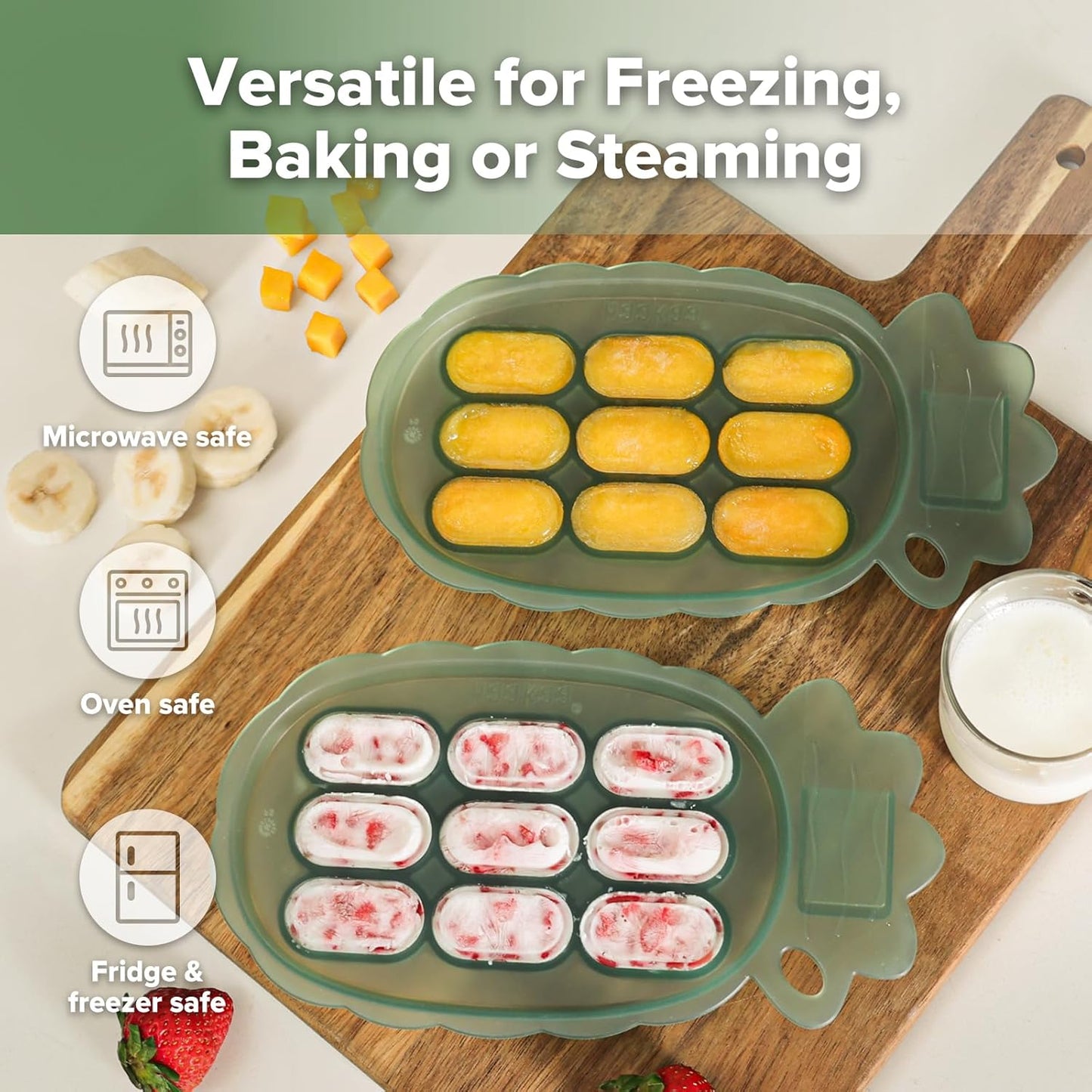Silicone Nibble Tray- Breastmilk Popsicle Mold - Baby Fresh Food Freezer Feeder -Teethed Ice Cube Tray - Baby Self Feeding Led Weaning Plate -4M+ Baby - Pea Green