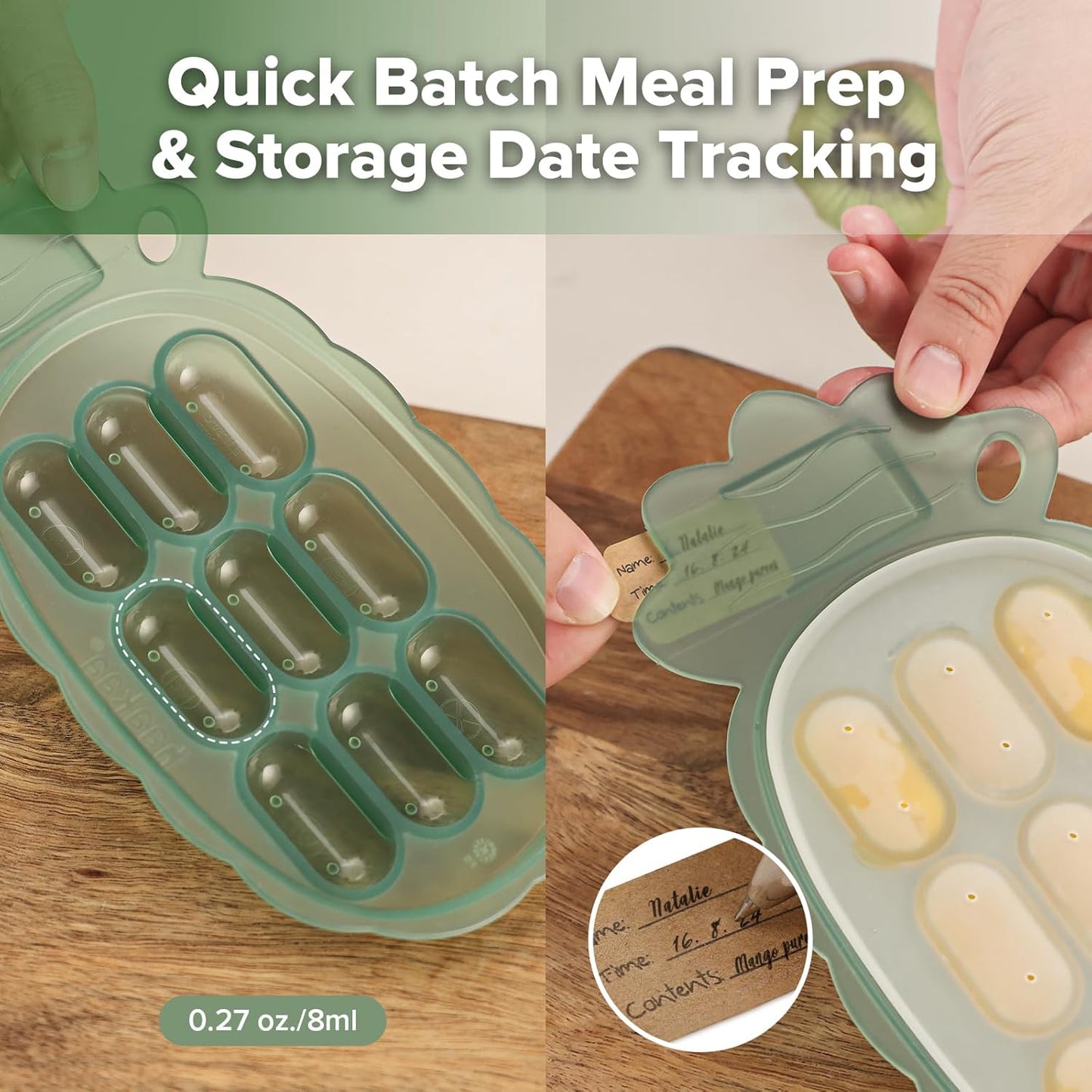 Silicone Nibble Tray- Breastmilk Popsicle Mold - Baby Fresh Food Freezer Feeder -Teethed Ice Cube Tray - Baby Self Feeding Led Weaning Plate -4M+ Baby - Pea Green