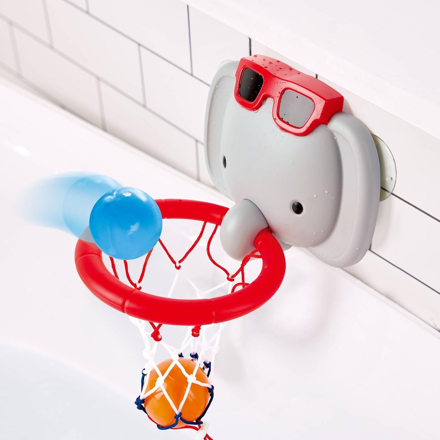 Bath Time Basketball Elephant Pal | Bathtub Shooting Game, 1 Hoop with Suction Cups and 4 Balls, for Children 18 Months+