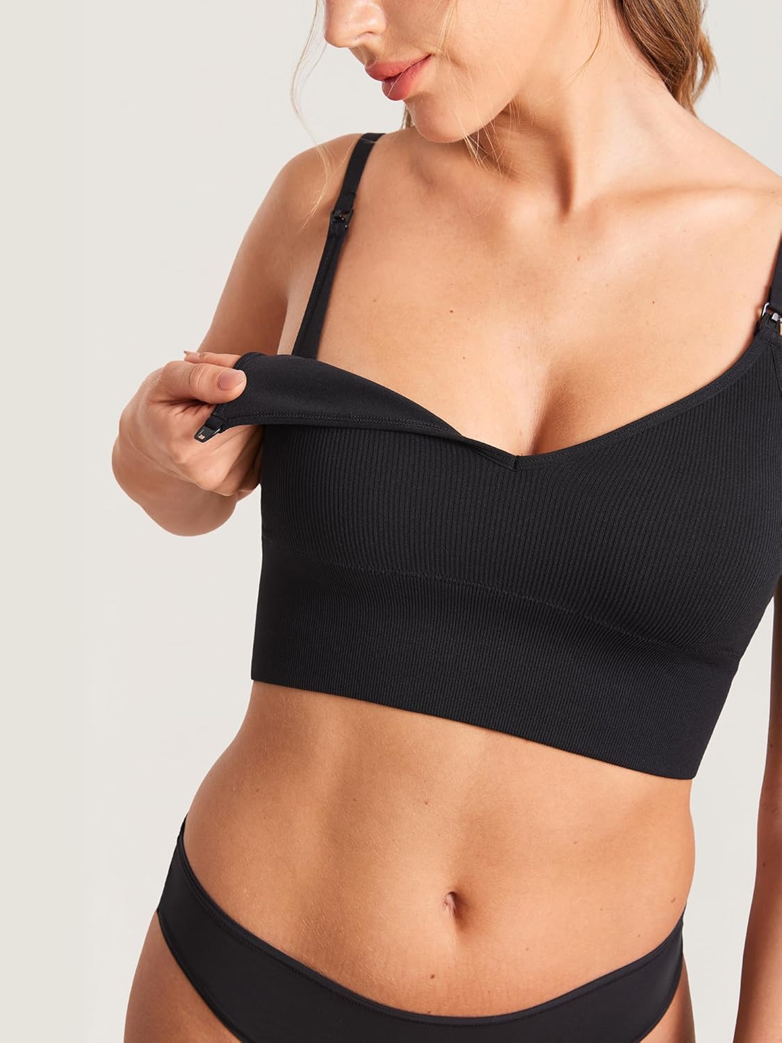 Ribbed Nursing Bras Women'S Longline Sleep Breastfeeding Support Seamless Maternity Sports Bra V Neck Wireless