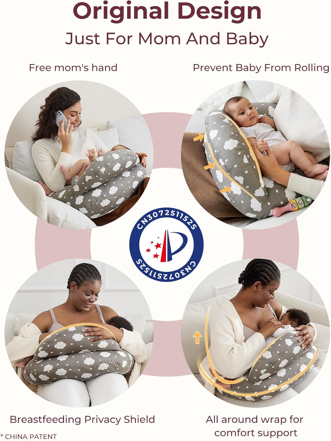 Nursing Pillow for Breastfeeding, Original plus Size Breastfeeding Pillows for More Support for Mom and Baby, with Adjustable Waist Strap and Removable Cotton Cover, Grey