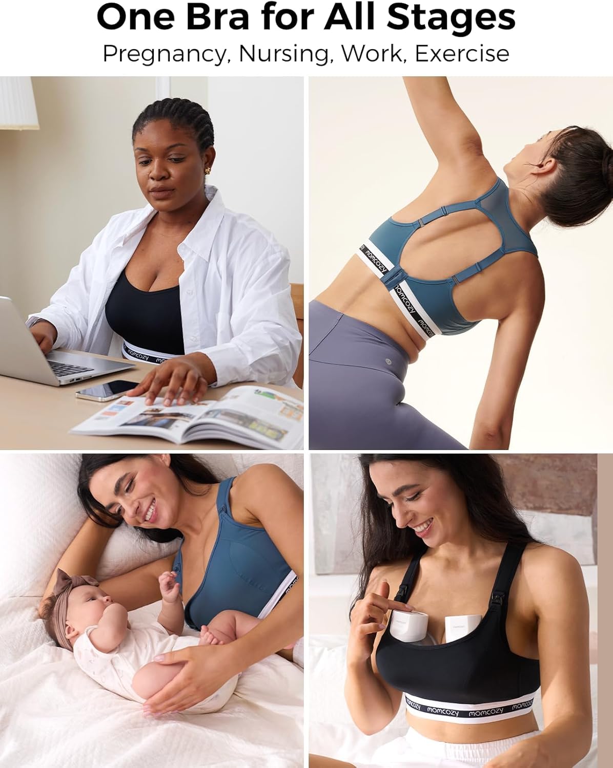 Nursing Bras for Breastfeeding, Low-Impact Nursing Sports Bra Support Maternity Pregnancy Padded Wireless Bralette