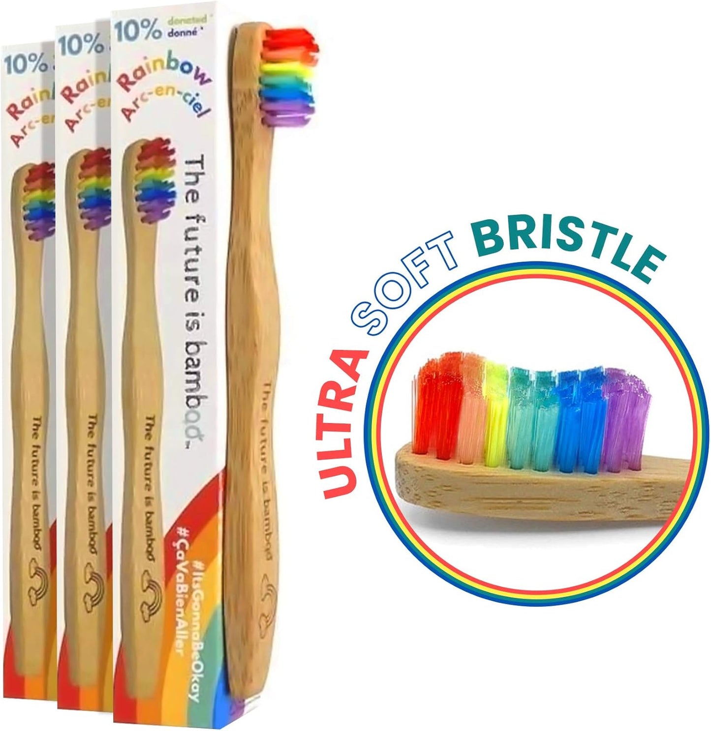 โ Rainbow Bamboo Toothbrush for Kids, Pack of 4 ChildrenโS Bamboo Toothbrushes with Soft Wave Bristles