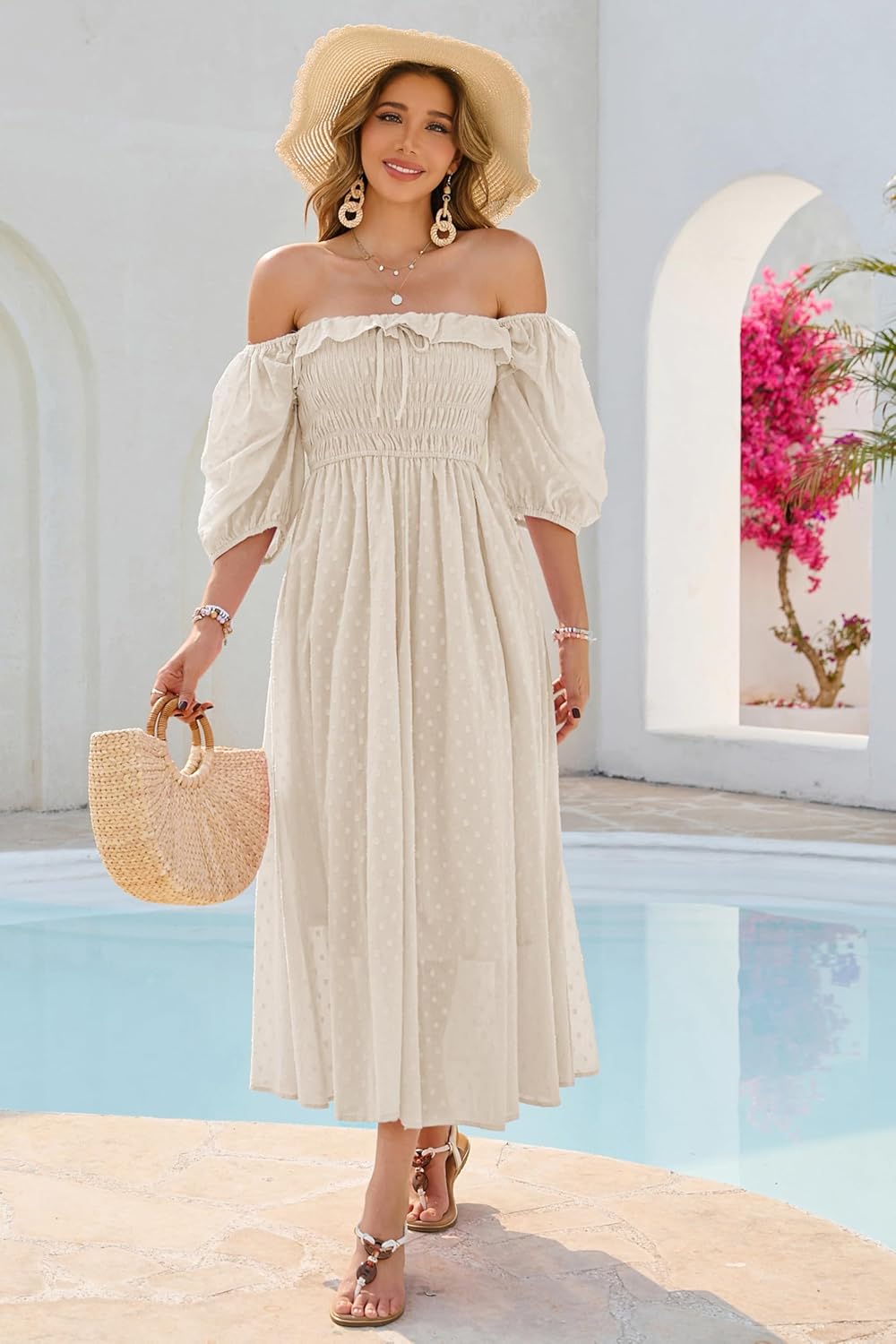 Women Summer Half Sleeve Cotton Ruffled Vintage Elegant Backless a Line Flowy Long Dresses