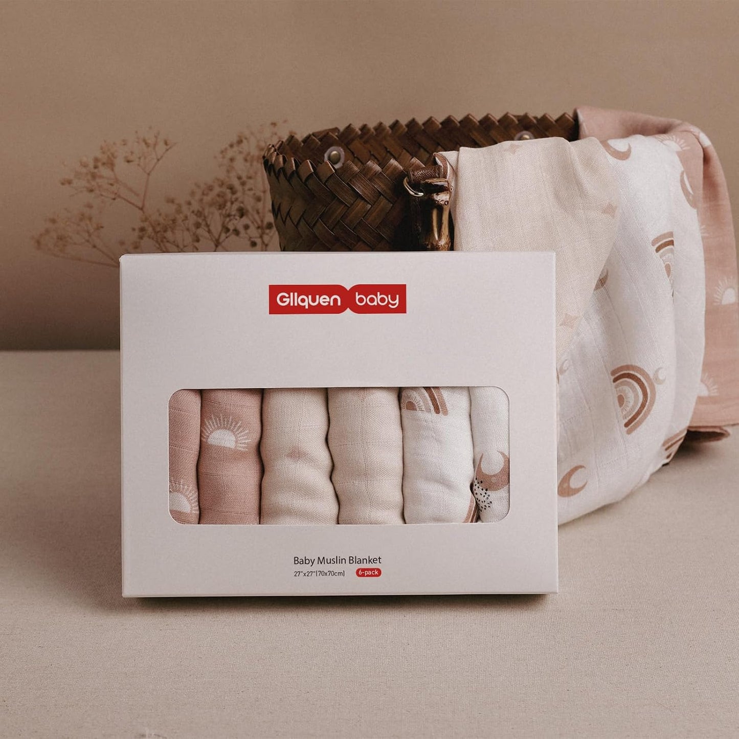 Receiving Blanket Boy Cotton Muslin Swaddle Blankets Girl Newborn Squares Breathable & Soft Thin Baby Blankets Cloths Double Absorbent Infant Swaddling Wrap - 6 Pack (Sun)