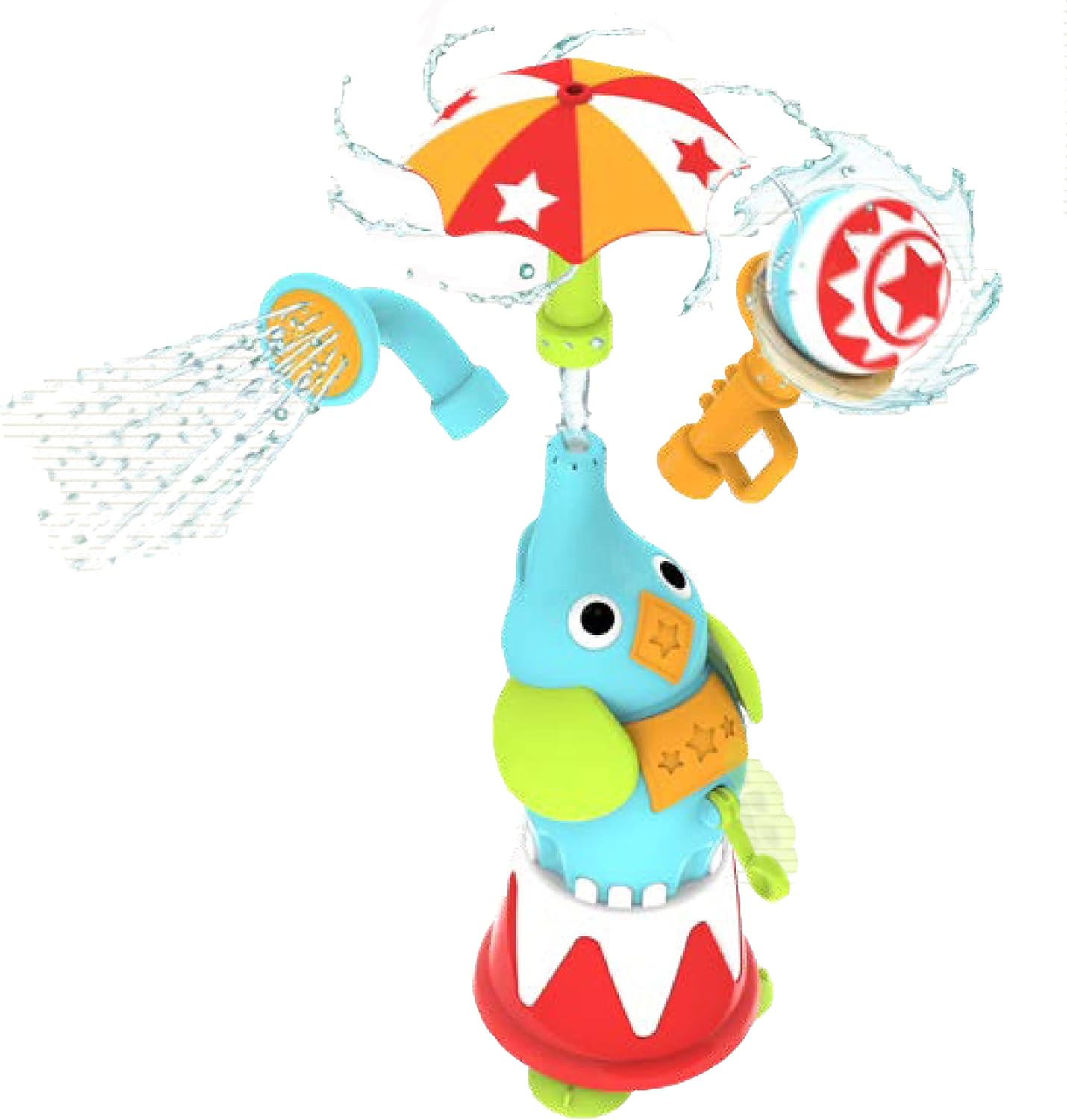 - Elefountain Water Show - Bath Time Circus Toy with 4 Interchangeable Accessories - Suction Cup - Battery Operated - BPA Free - Sensory Development - from 18 Months Old – 40416