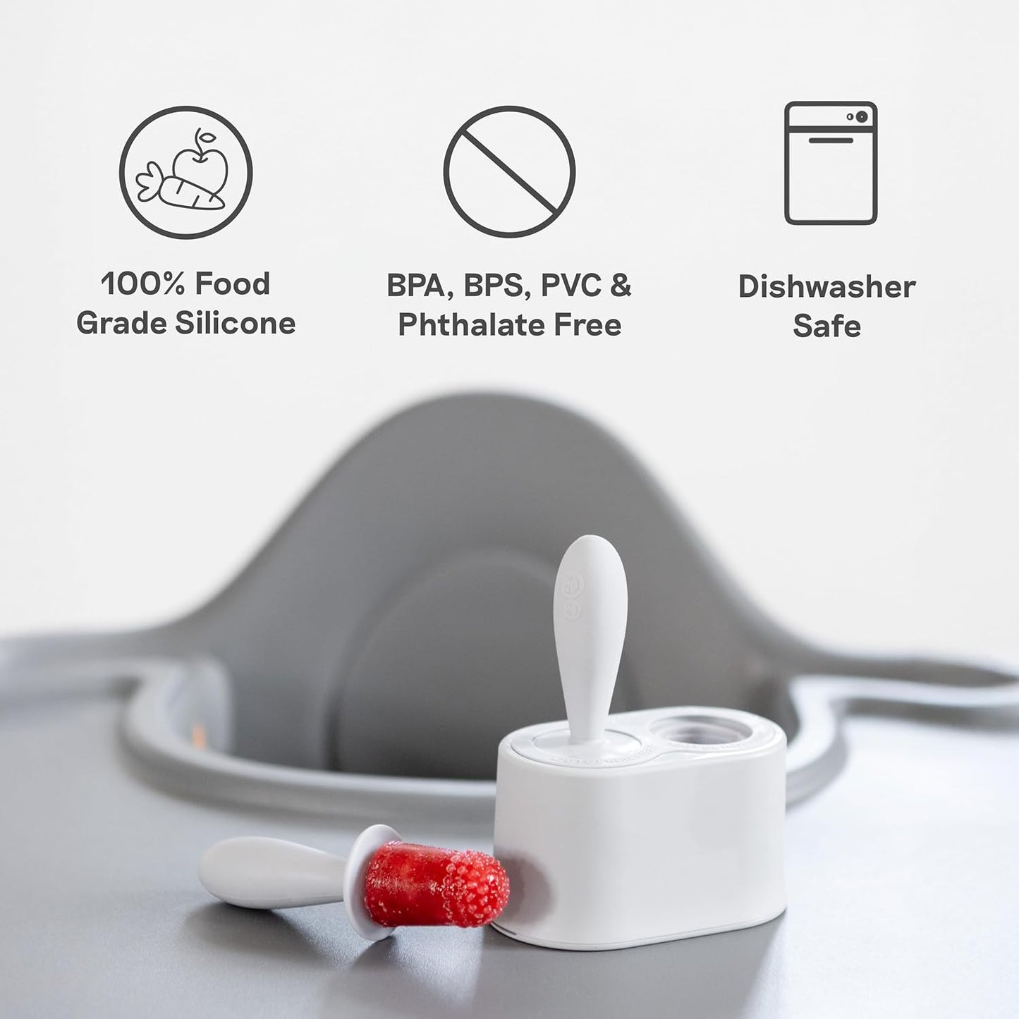 Tiny Pops (Pewter) - Popsicle Mold Set with Wands for Infants 4 Months + - Two Pack - Baby Essentials