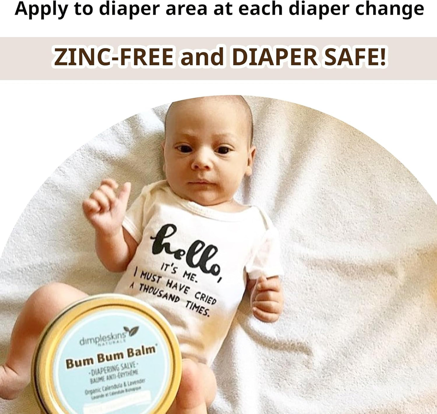 Dimpleskins All-Natural Baby Skin Cream | Bum Bum Balm (85 G) Zinc-Free | Soothe Bottom with Beeswax and Calendula, Jojoba Oil | Nourishing