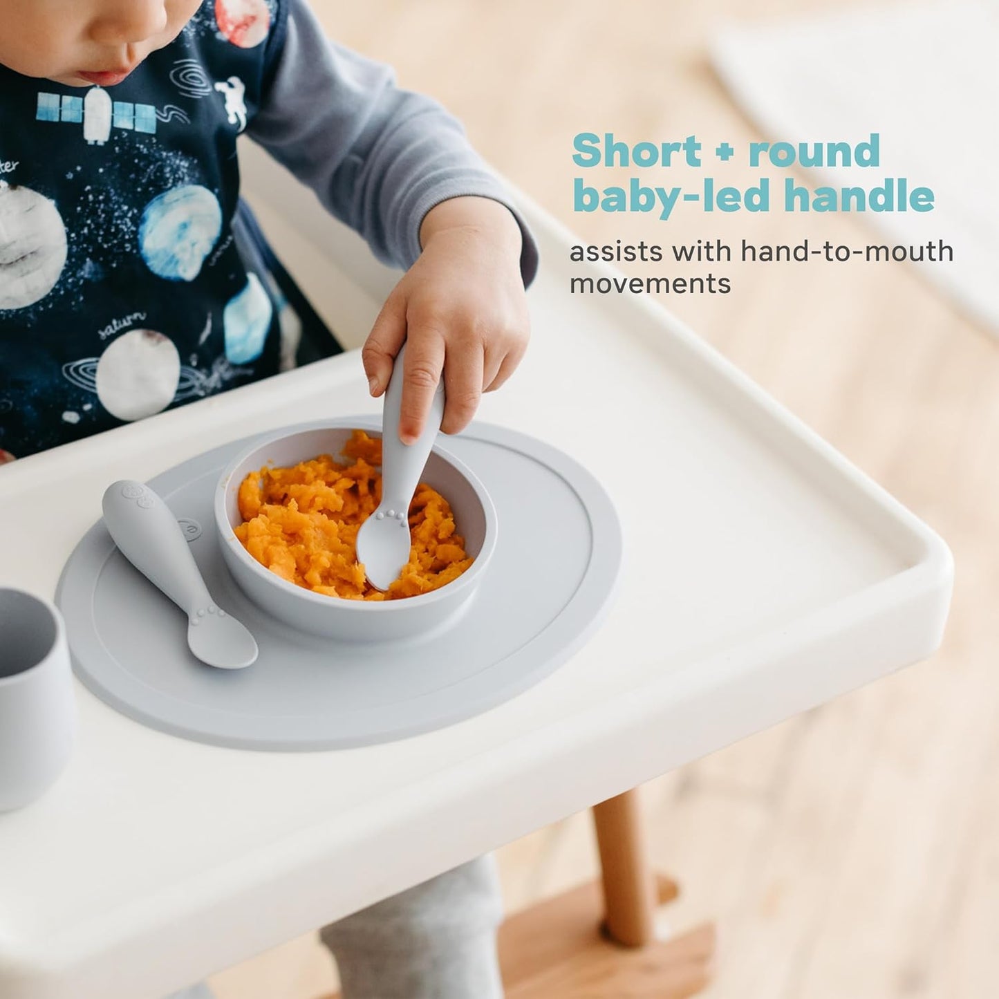 Tiny Spoon (2 Pack in Blue) - 100% Silicone Spoons for Baby Led Weaning + Purees - Designed by a Pediatric Feeding Specialist - 4 Months+