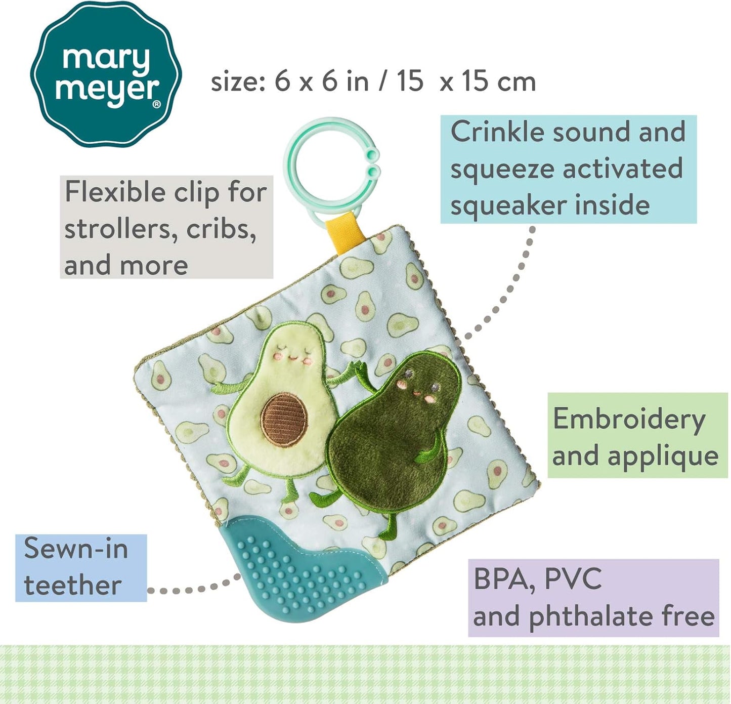 - Sweet Soothie Crinkle Teether for Babies - Yummy Avocado 6"