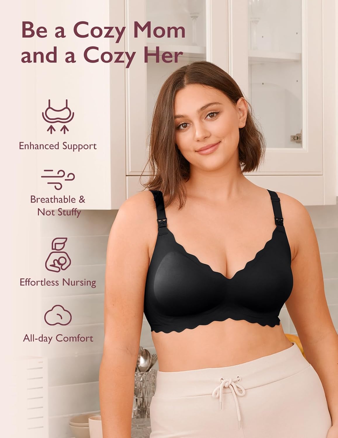 Nursing Bras for Breastfeeding, Jelly Strip Support Comfort Maternity Bra, Seamless Soft Wirefree Pregnancy Bra