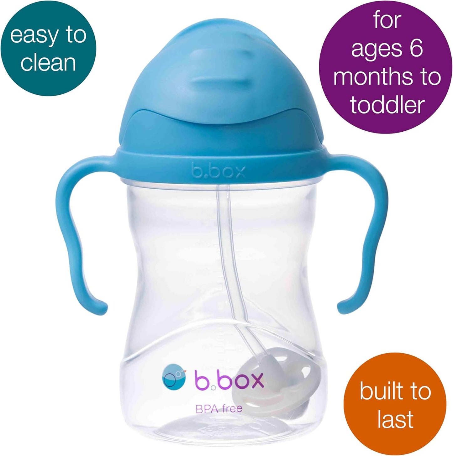 Sippy Cup with Weighted Straw, Drink from Any Angle, Leak Proof, Spill Proof, Easy Grip. BPA Free, Dishwasher Safe, for Babies 6M+ to Toddlers (Blueberry, 240Ml/8Oz)