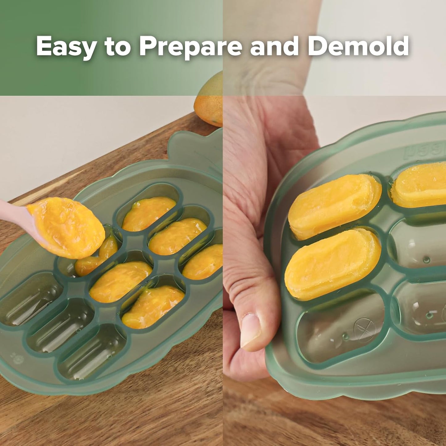 Silicone Nibble Tray- Breastmilk Popsicle Mold - Baby Fresh Food Freezer Feeder -Teethed Ice Cube Tray - Baby Self Feeding Led Weaning Plate -4M+ Baby - Pea Green