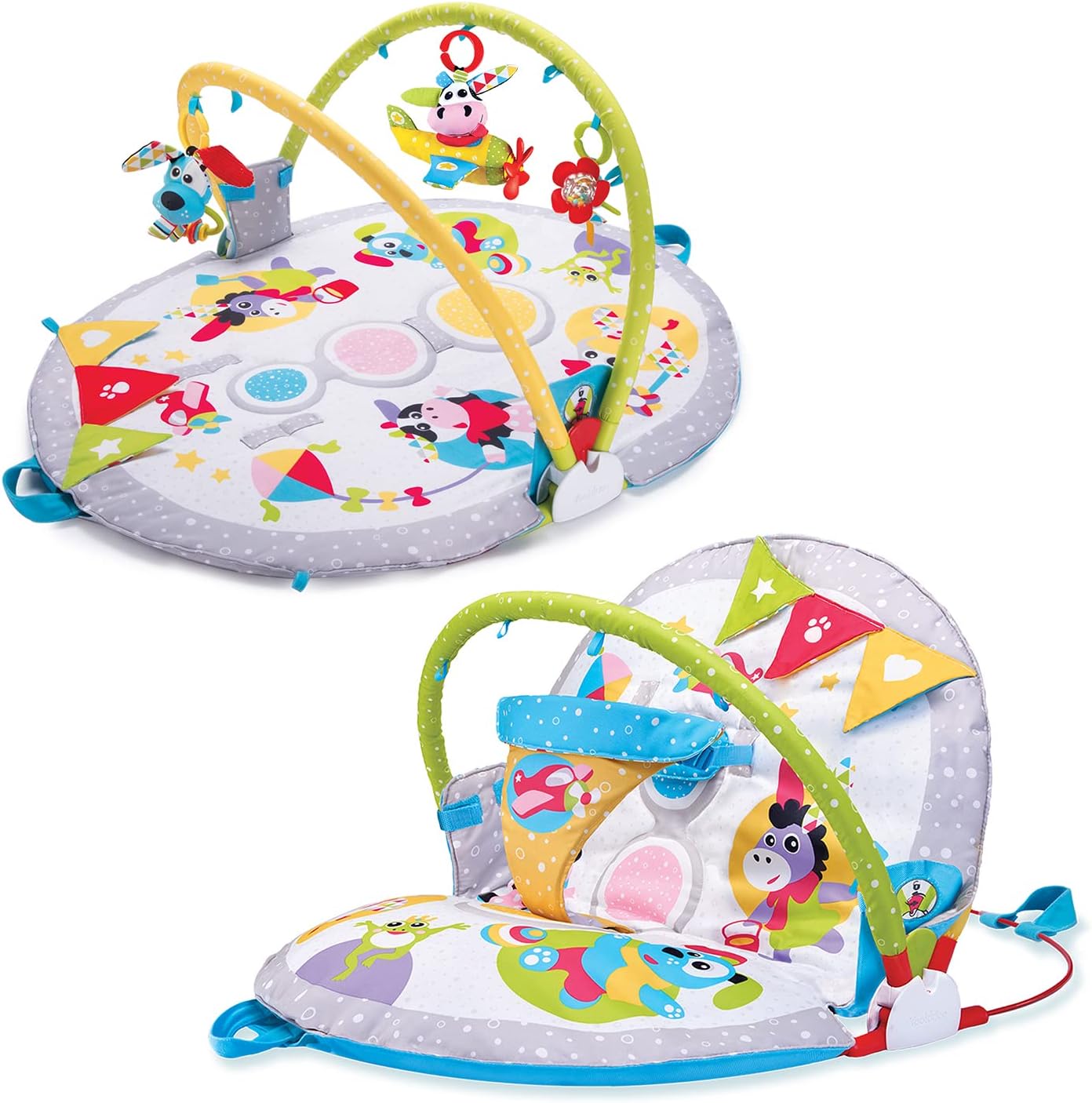 Baby Gym Lay to Sit-Up Playmat. 3-In-1 Newborns Activity Center with Tummy Time Toys, Pillow & Infant Miror. 0-12 Month