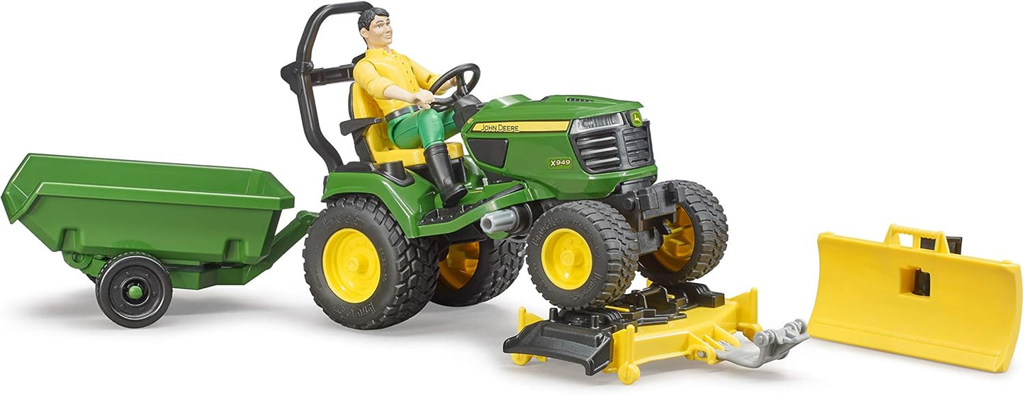 62104 - Bworld John Deere Lawn Tractor with Trailer & Gardener - 1:16 Tractor Lawn Mower Trailer Agriculture Farm Man Toy Figure Worker Farmer Farmer Set