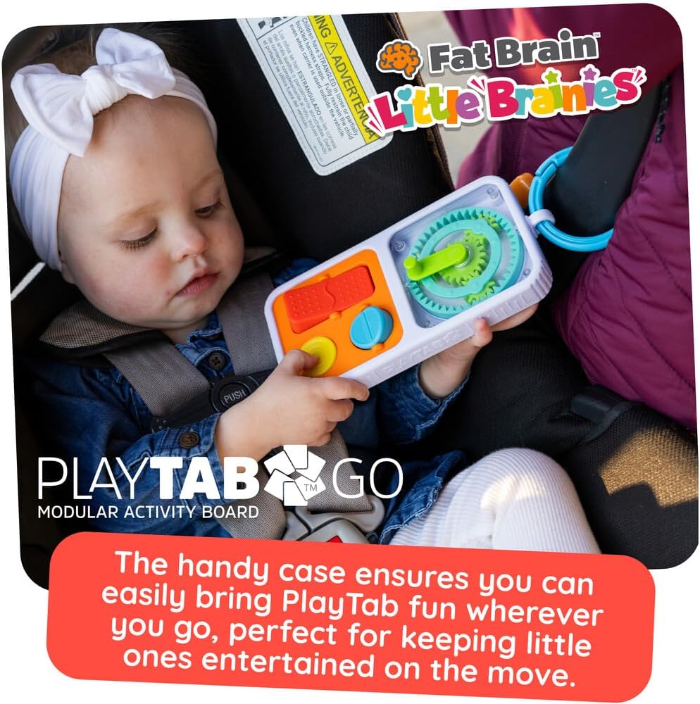 Playtab Go, Portable Sensory Activity Board with a Clip Ring to Attach to Diaper Bags for Babies and Toddlers Ages 12 Months+