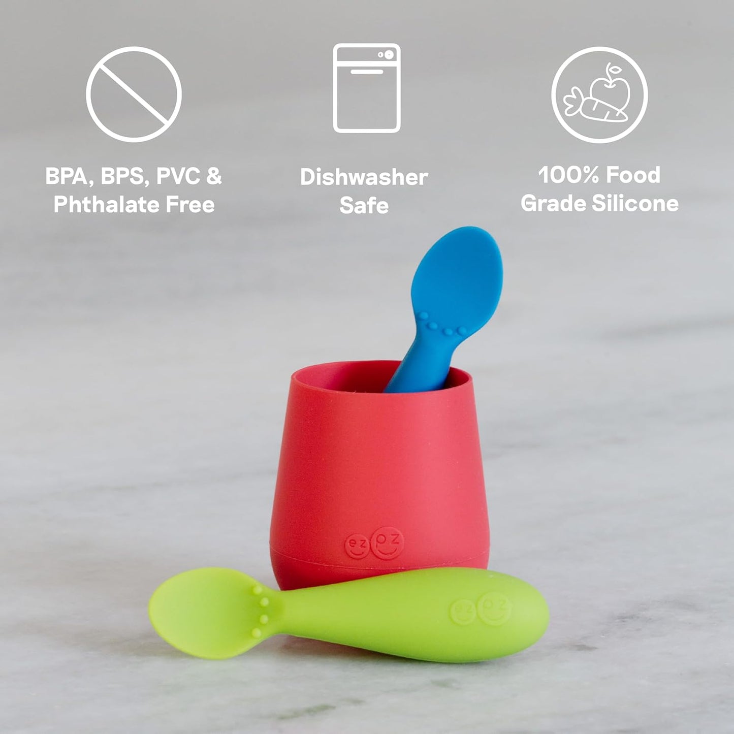 Tiny Spoon (2 Pack in Blue) - 100% Silicone Spoons for Baby Led Weaning + Purees - Designed by a Pediatric Feeding Specialist - 4 Months+