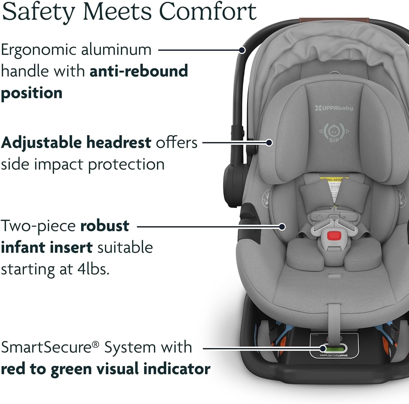 Aria Lightweight Infant Car Seat/Just under 6 Lbs for Easy Portability/Base with Load Leg + Infant Insert Included/Direct Stroller Attachment/Greyson (Charcoal Mélange/Saddle Leather)