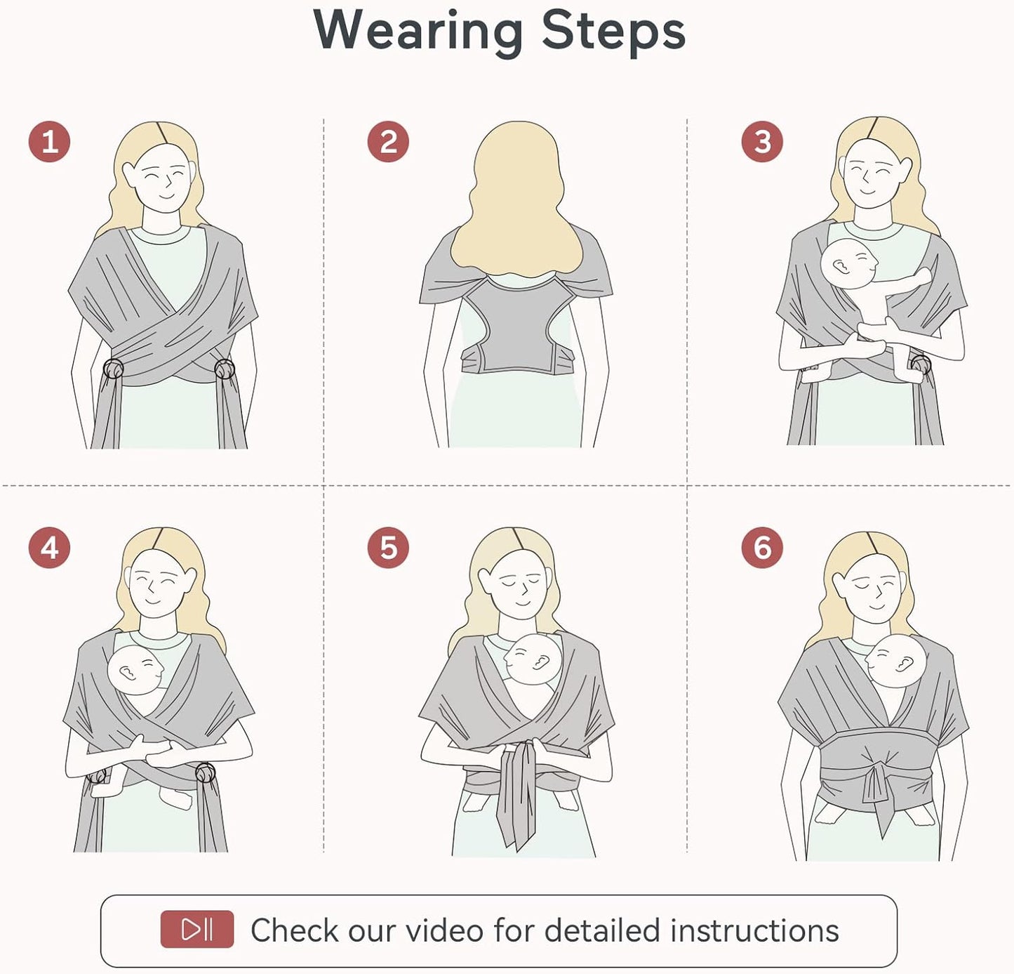 Baby Wrap Carrier Slings, Infant Carrier Slings for Newborn up to 50 Lbs, Baby Wrap Adjustable for Adult Fits Sizes XXS-XXL, Easy to Wear Baby Carriers, Ergonomic Front Facing/Back, Deep Grey