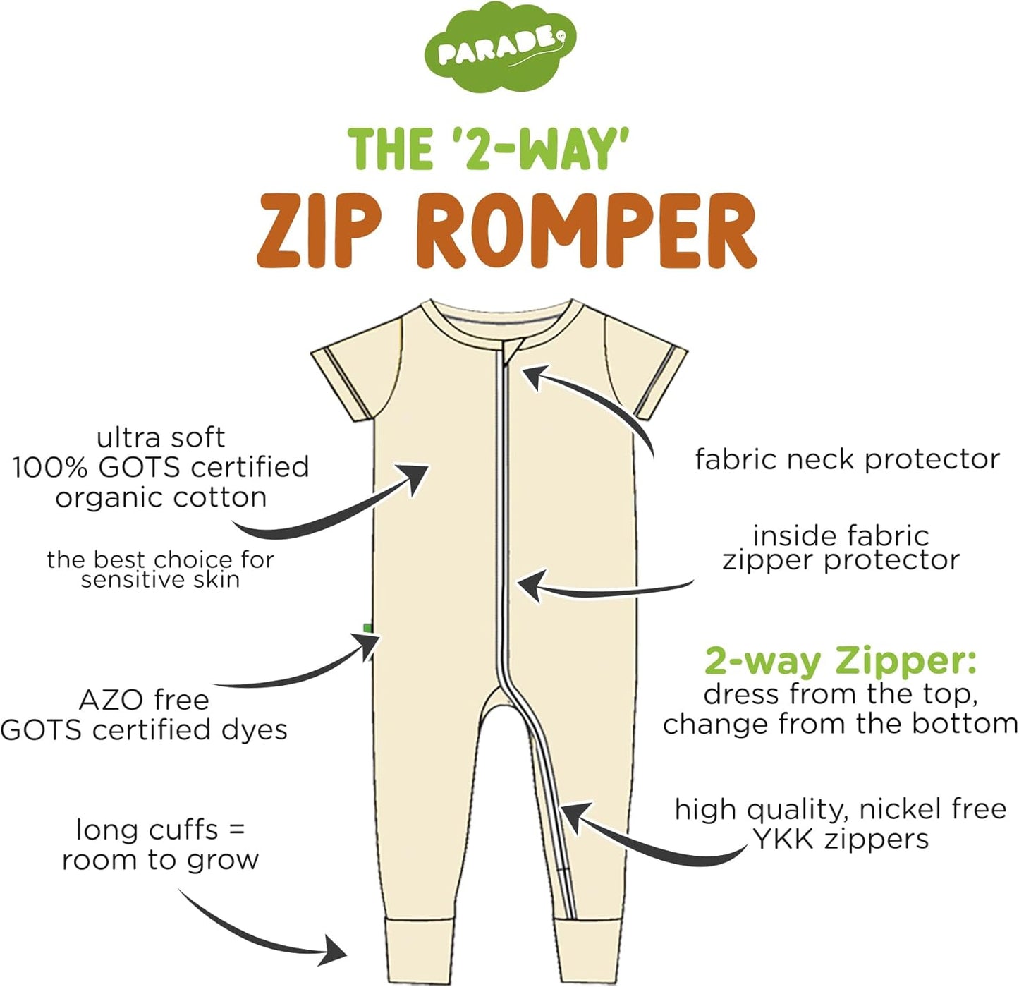 Organic Essentials '2-Way' Zip Romper - Short Sleeve