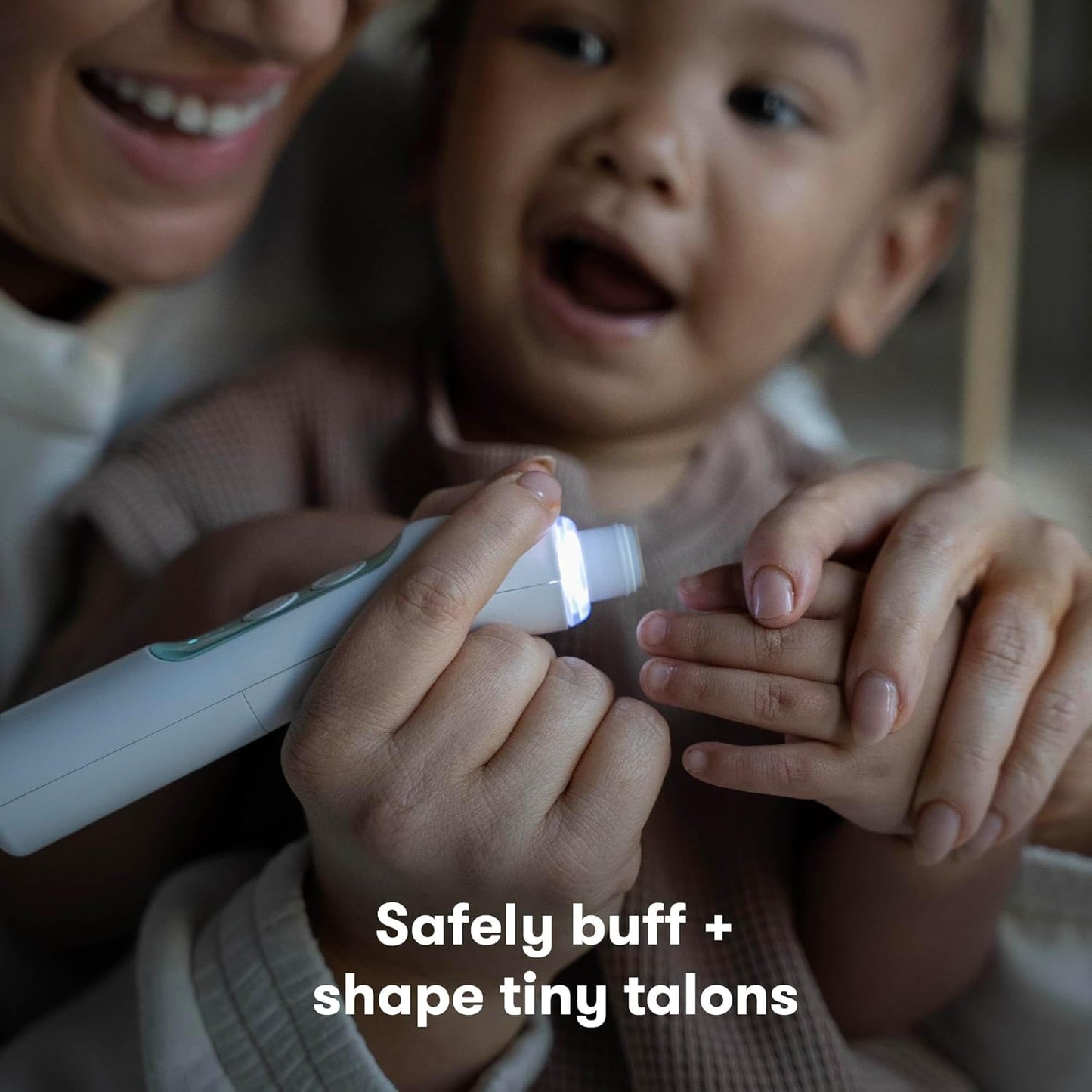 Electric Nail Buffer | Safe + Easy Baby Nail File, Baby Nail Clippers + Nail Trimmer Kit for Newborn, Toddler, Children'S Fingernails/Toenails, 4 Buffer Pads, LED Light, Storage Case, White