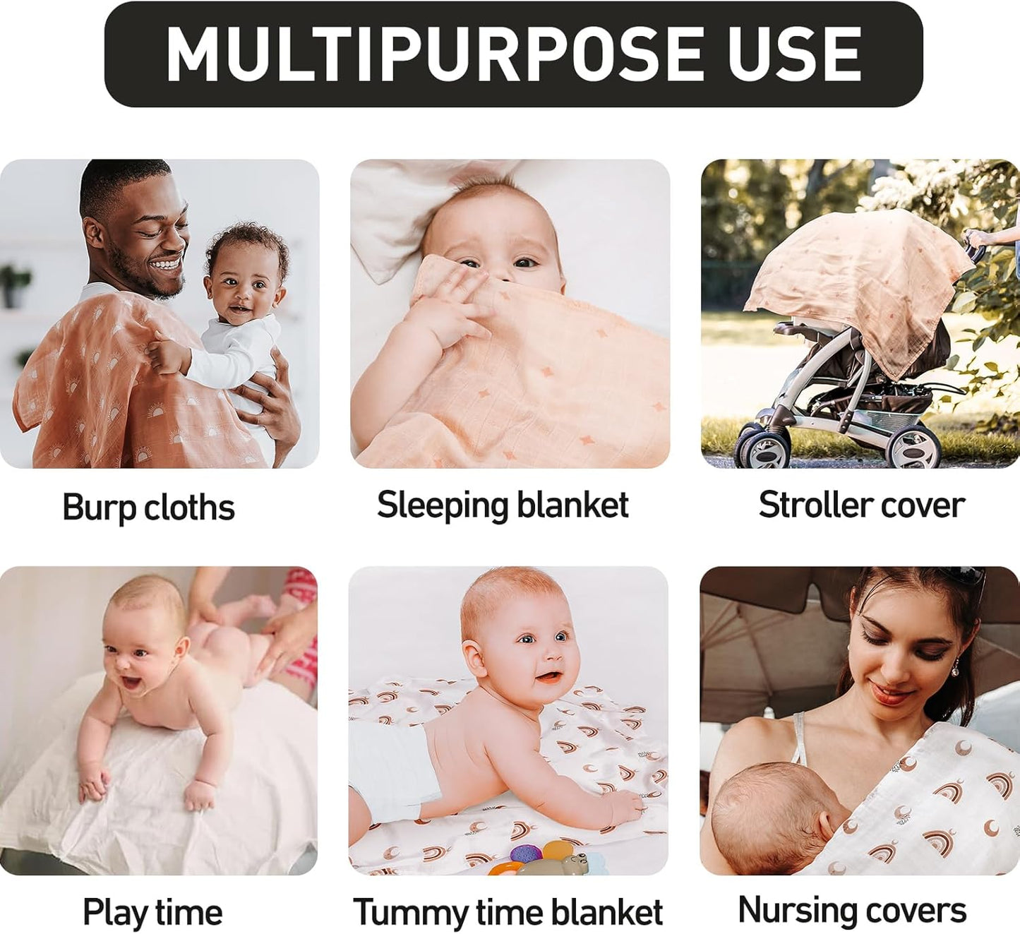 Receiving Blanket Boy Cotton Muslin Swaddle Blankets Girl Newborn Squares Breathable & Soft Thin Baby Blankets Cloths Double Absorbent Infant Swaddling Wrap - 6 Pack (Sun)