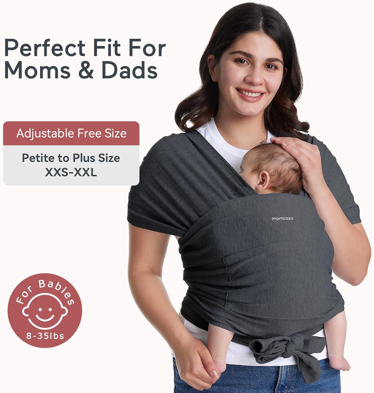Baby Wrap Carrier Slings, Infant Carrier Slings for Newborn up to 50 Lbs, Baby Wrap Adjustable for Adult Fits Sizes XXS-XXL, Easy to Wear Baby Carriers, Ergonomic Front Facing/Back, Deep Grey