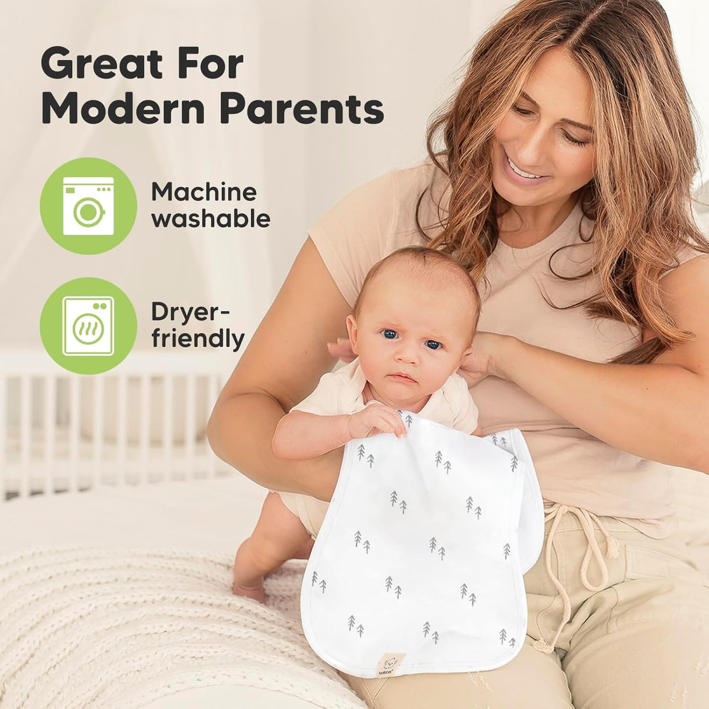 Organic Burp Cloths Baby Boy & Girl - 5-Pack Super Absorbent Cotton Burping Cloths for Babies, Soft & Plush Newborn Spit up Rags, Infant Towels for Milk Spit Up, Unisex, Large 53Cm X 25Cm (Nordic)