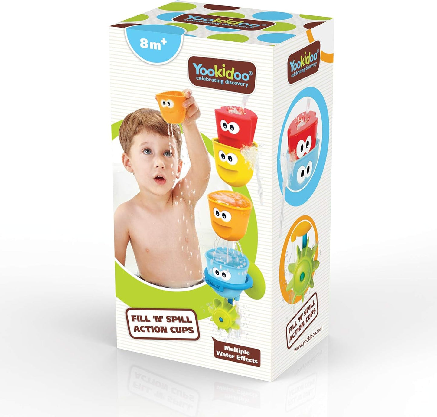 Baby Bath Toys - Fill 'N' Spill Set of Four Stackable Cups with Suction Cup Ring Holder and Water Wheel- Sensory Toy for Bath Time - Attaches to Any Bath Tub