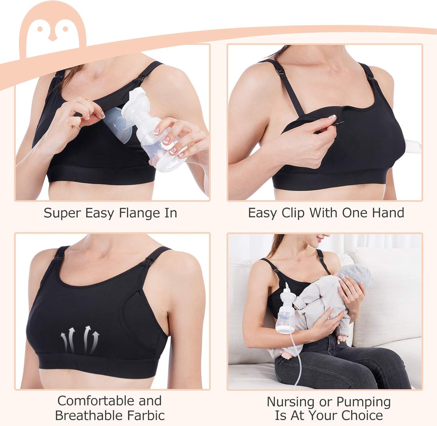 Pumping Bra Hands Free, 2-In-1 Pumping & Nursing Bra Comfortable & Adjustable Suitable for Medela, Lansinoh XS-XXL